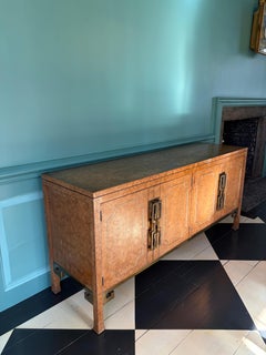 Mastercraft Burl Wood and Brass Greek Key Credenza Sideboard William Doezema