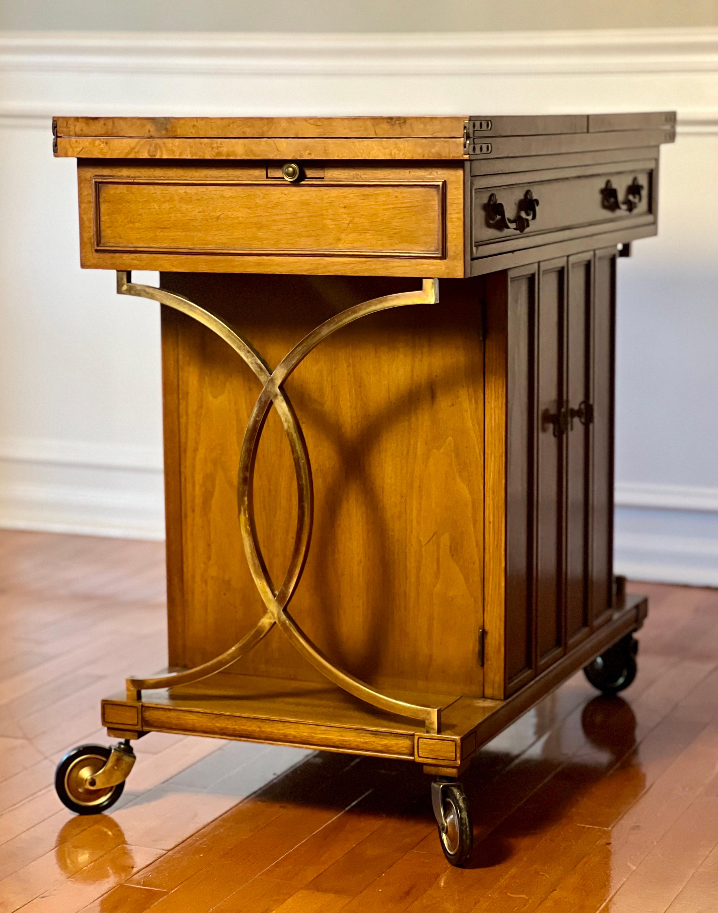 20th Century Mastercraft Burl Wood and Brass Rolling Server or Bar Cart