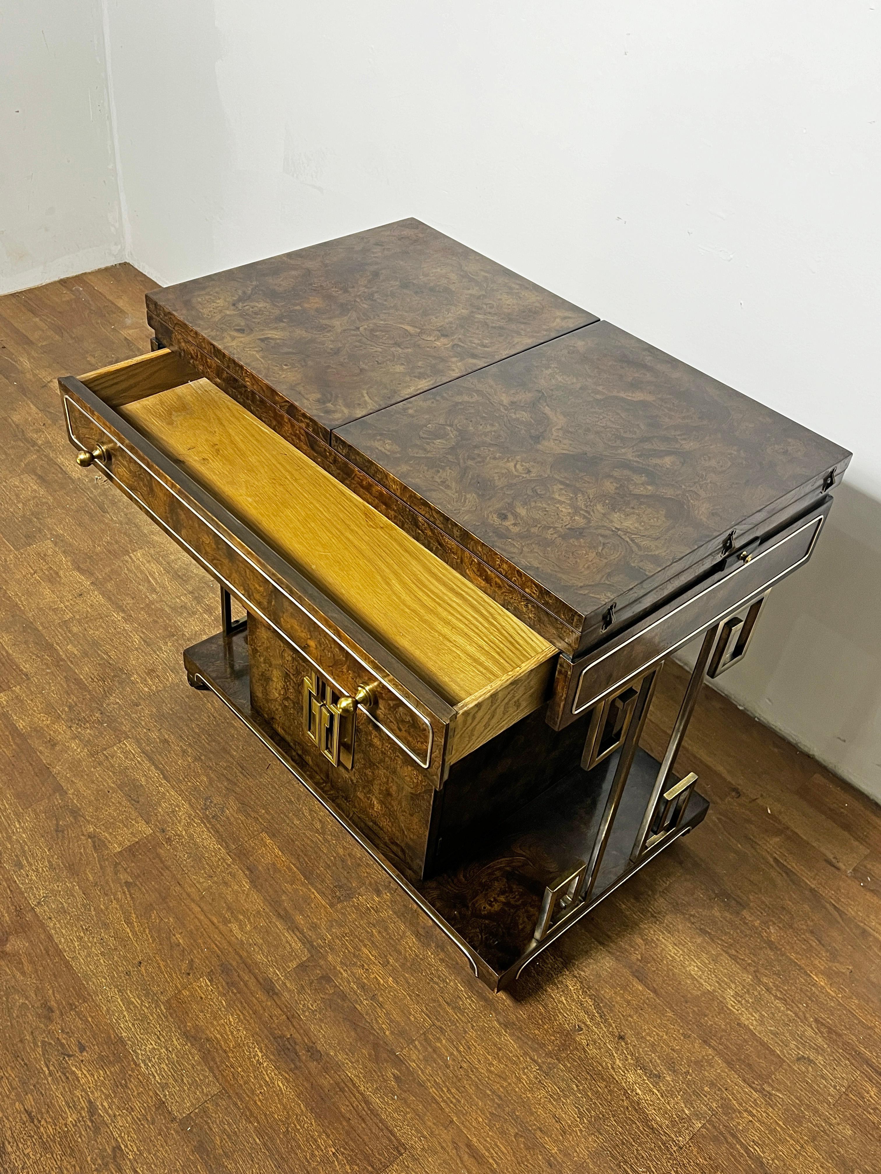 Mastercraft Burl Wood Bar Cart With Brass Greek Key Accents Circa 1960s 4