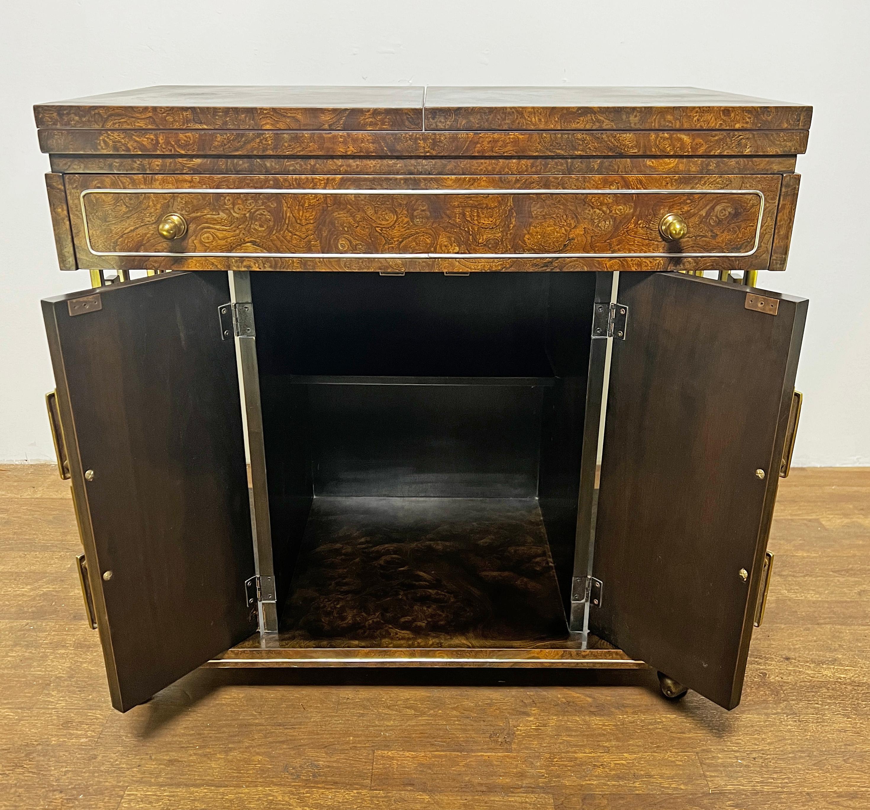 Mastercraft Burl Wood Bar Cart With Brass Greek Key Accents Circa 1960s 3