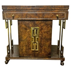 Mastercraft Burl Wood Bar Cart With Brass Greek Key Accents Circa 1960s