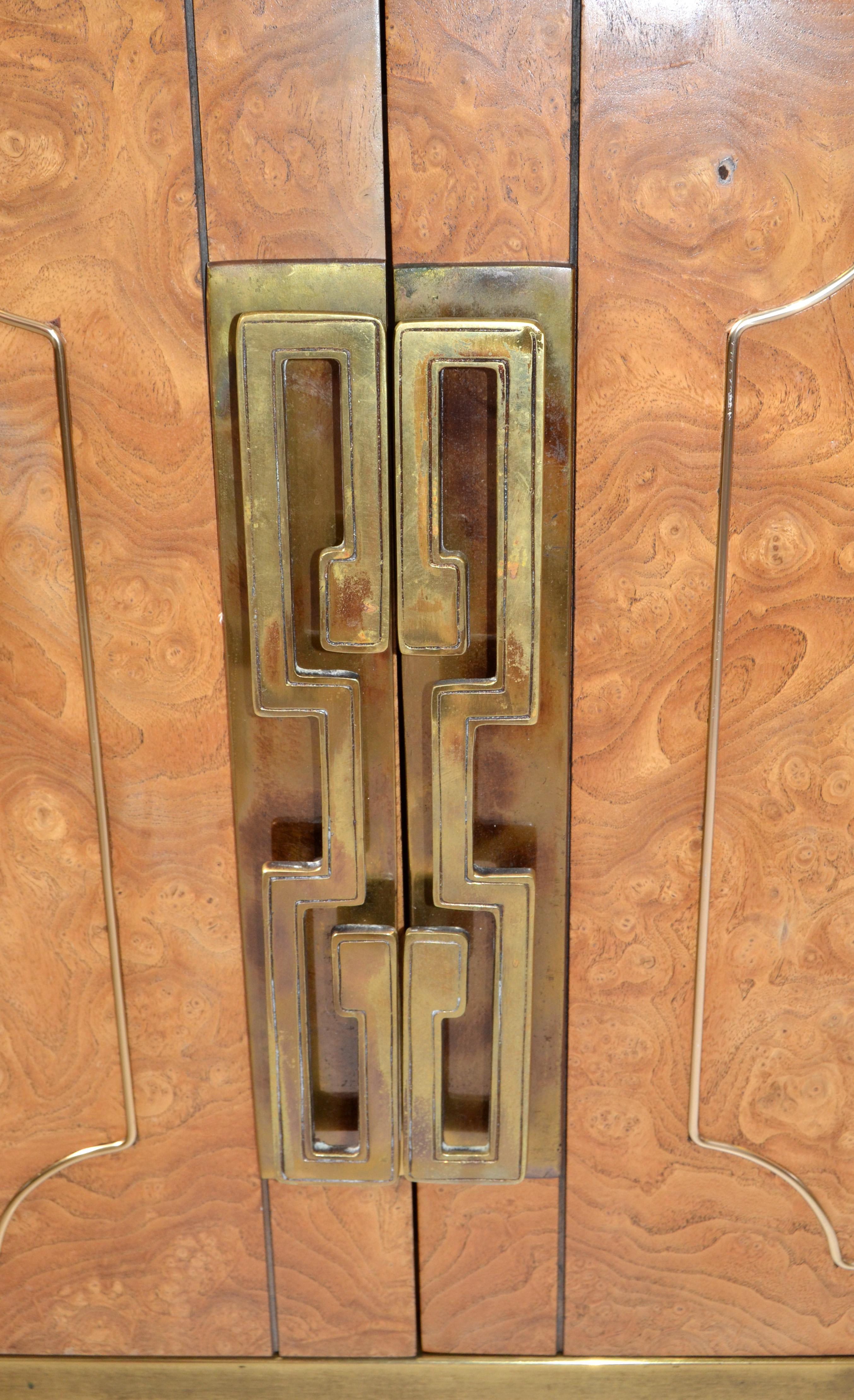 Mastercraft Burl Wood Brass Greek Key Detail Credenza Sideboard William Doezema For Sale 1