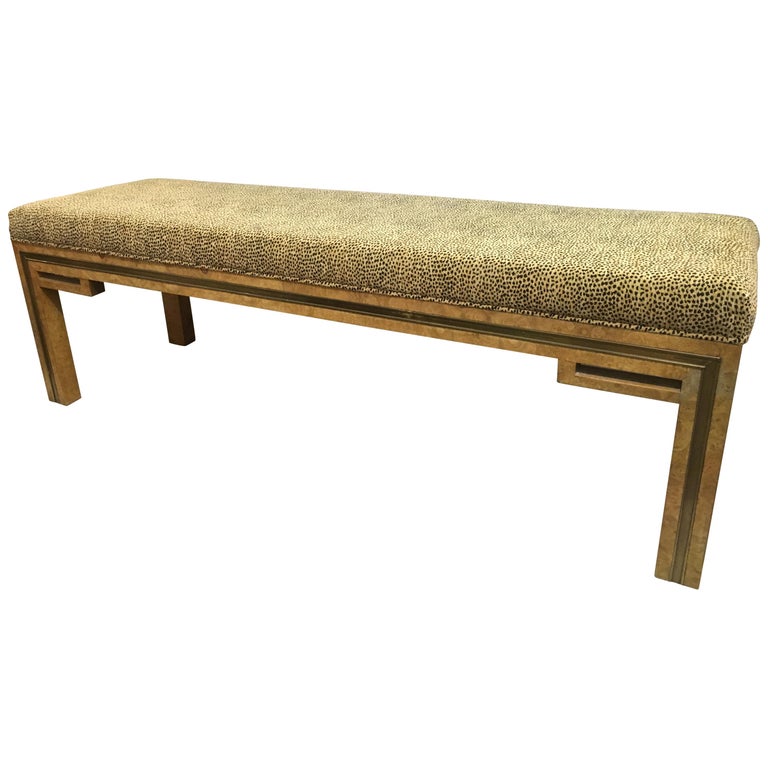 Mastercraft Burl Wood Upholstered Bench at 1stDibs