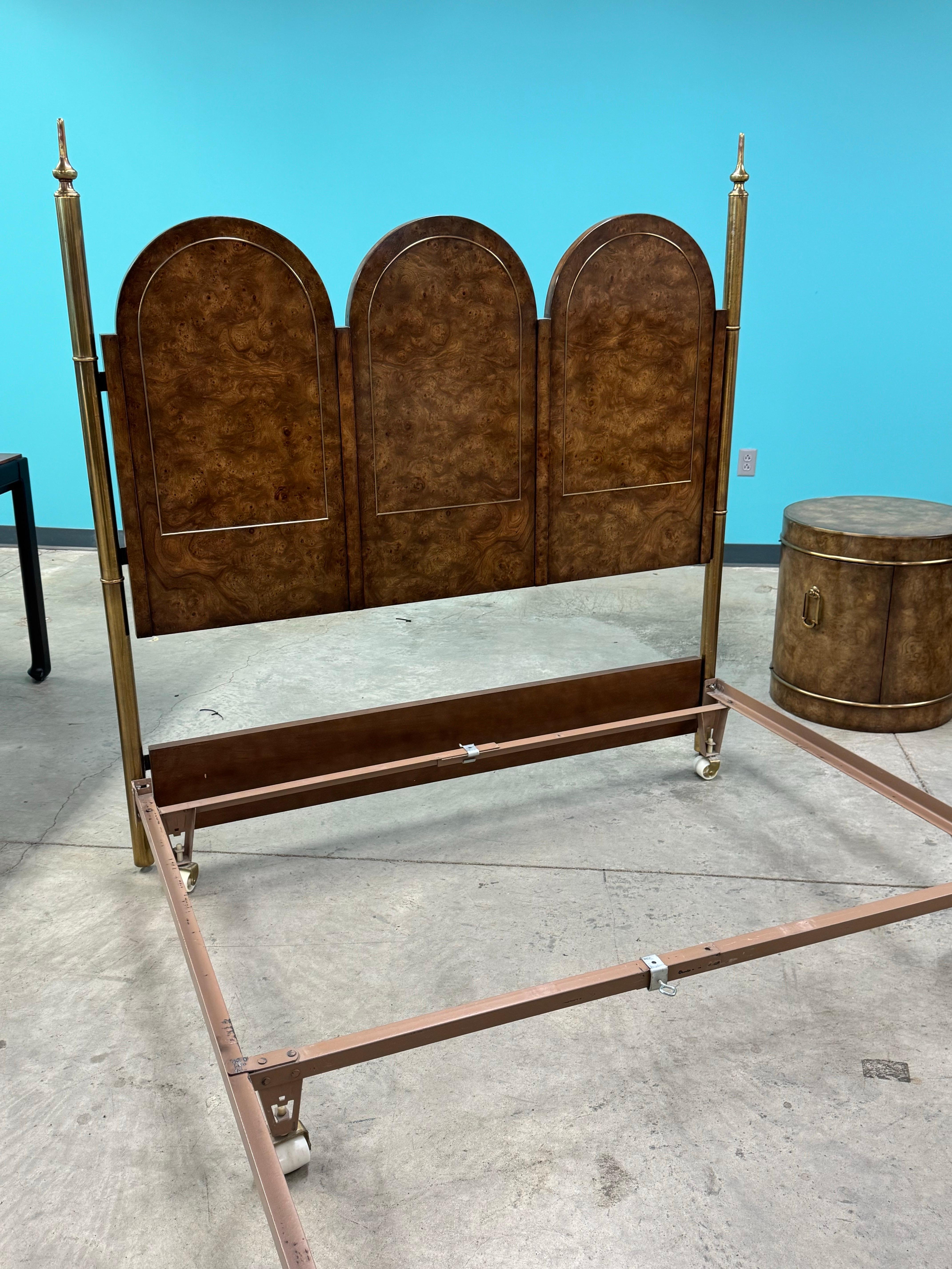 Mastercraft Burled Amboyna and Brass Queen Headboard In Good Condition For Sale In Hartville, OH
