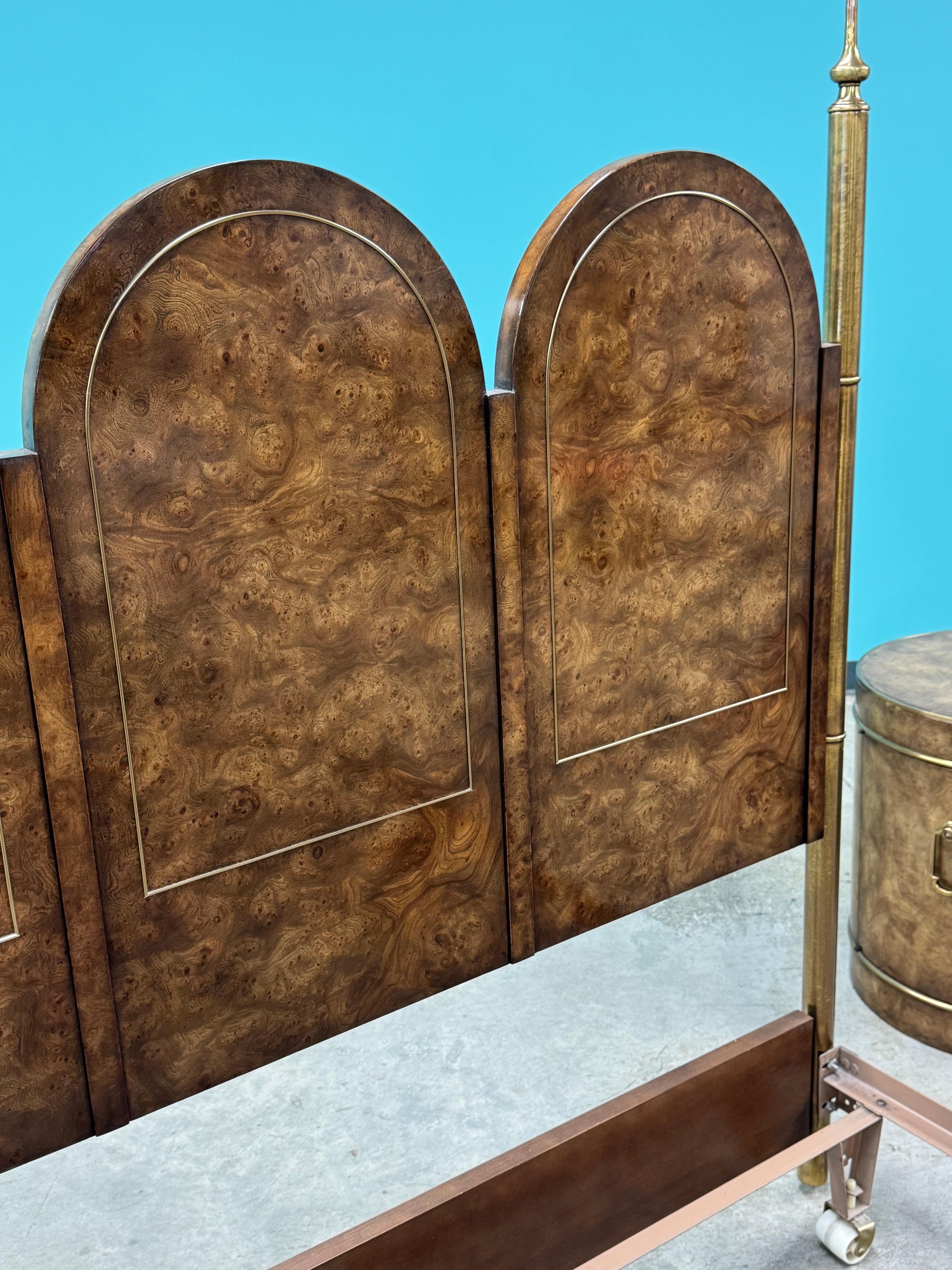 Late 20th Century Mastercraft Burled Amboyna and Brass Queen Headboard For Sale