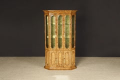 Mastercraft Burled Wood, Brass and Glass Illuminated Vitrine Cabinet, 1970s