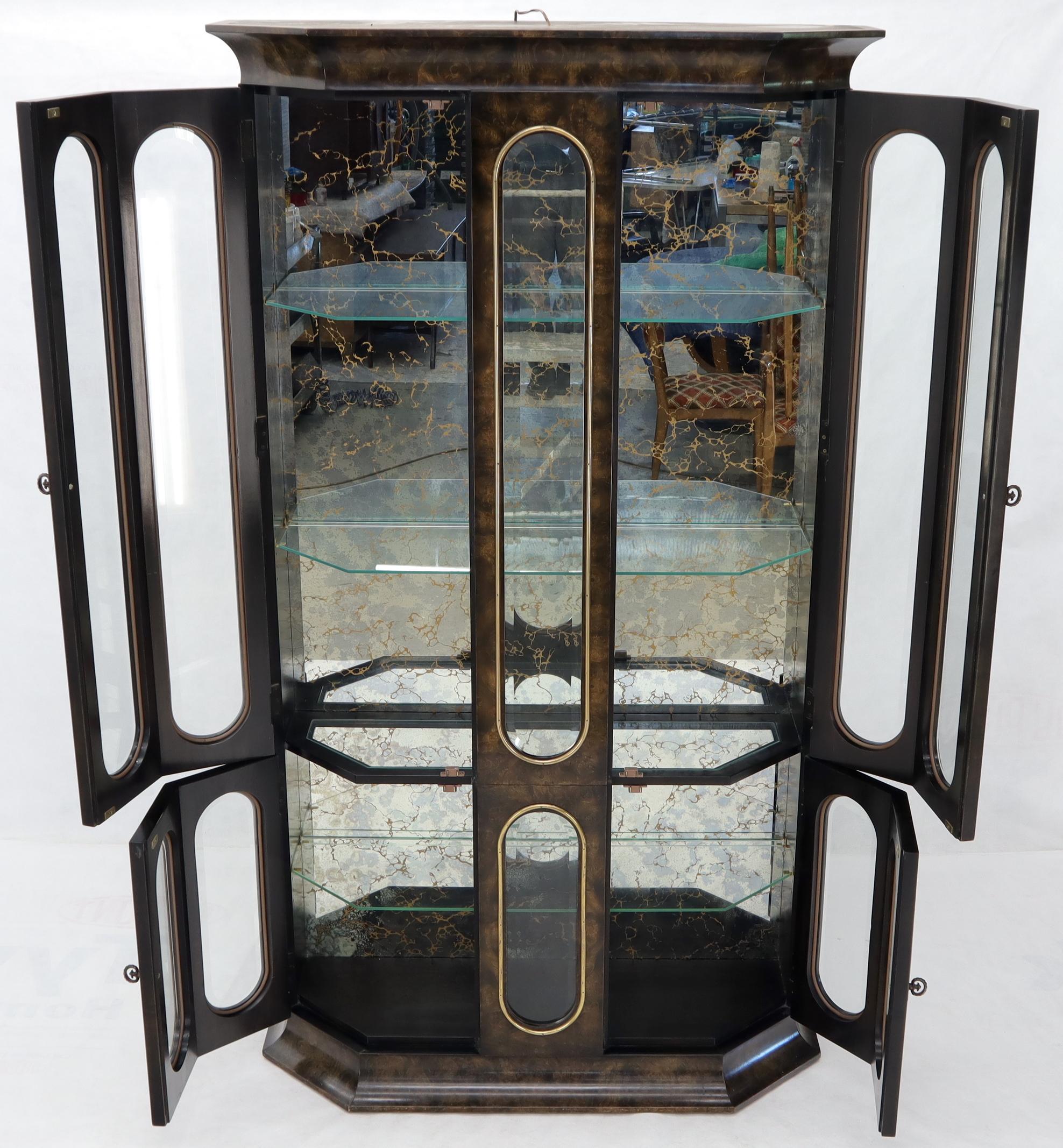 Mastercraft Burl Wood and Glass Curio Display Cabinet Vitrine Étagère Breakfront For Sale 1