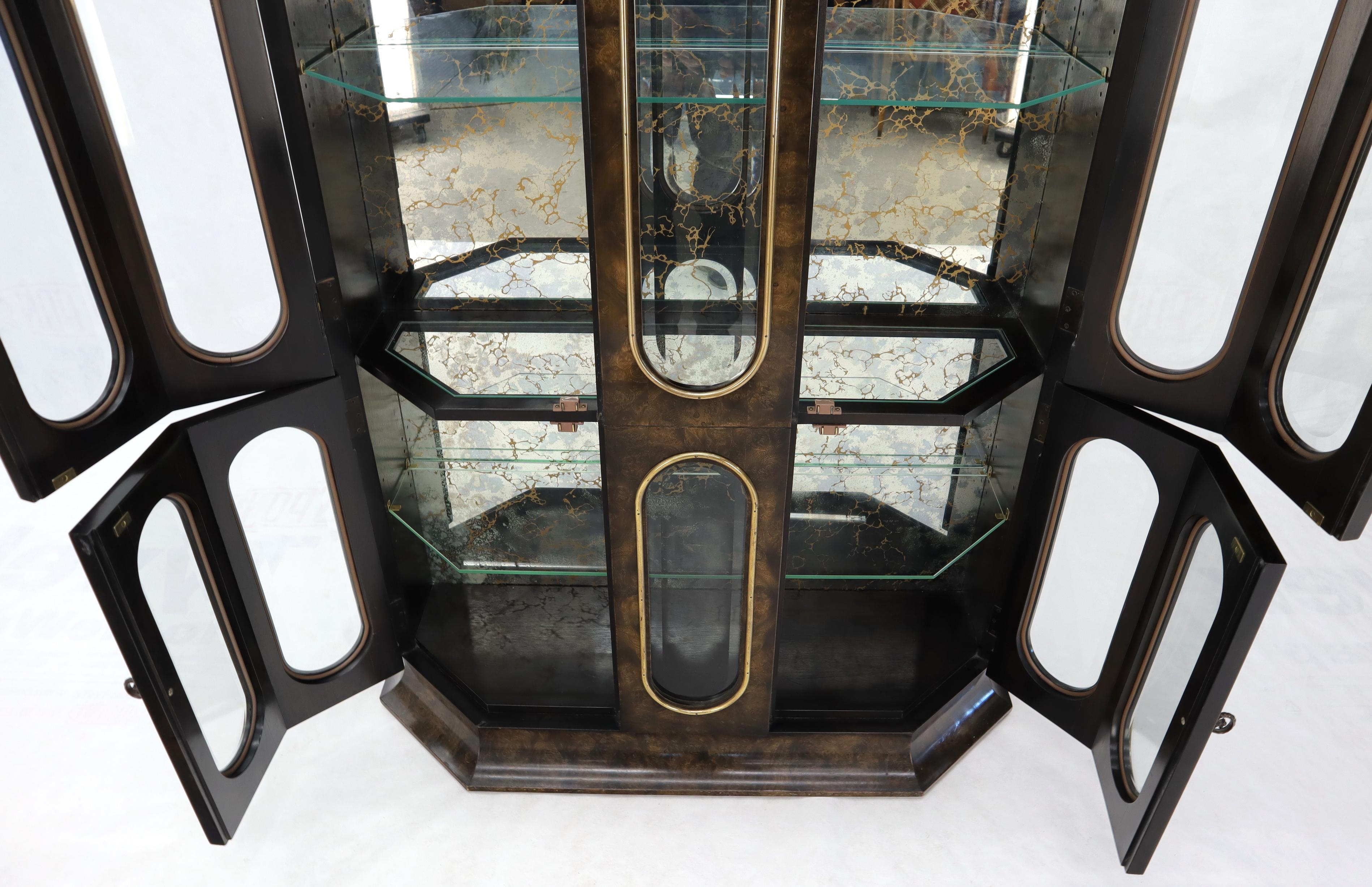 Mastercraft Burl Wood and Glass Curio Display Cabinet Vitrine Étagère Breakfront For Sale 2