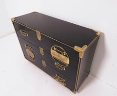 Mastercraft Campaign Style Lacquered Chest with Japanesque Brass Motif Accents