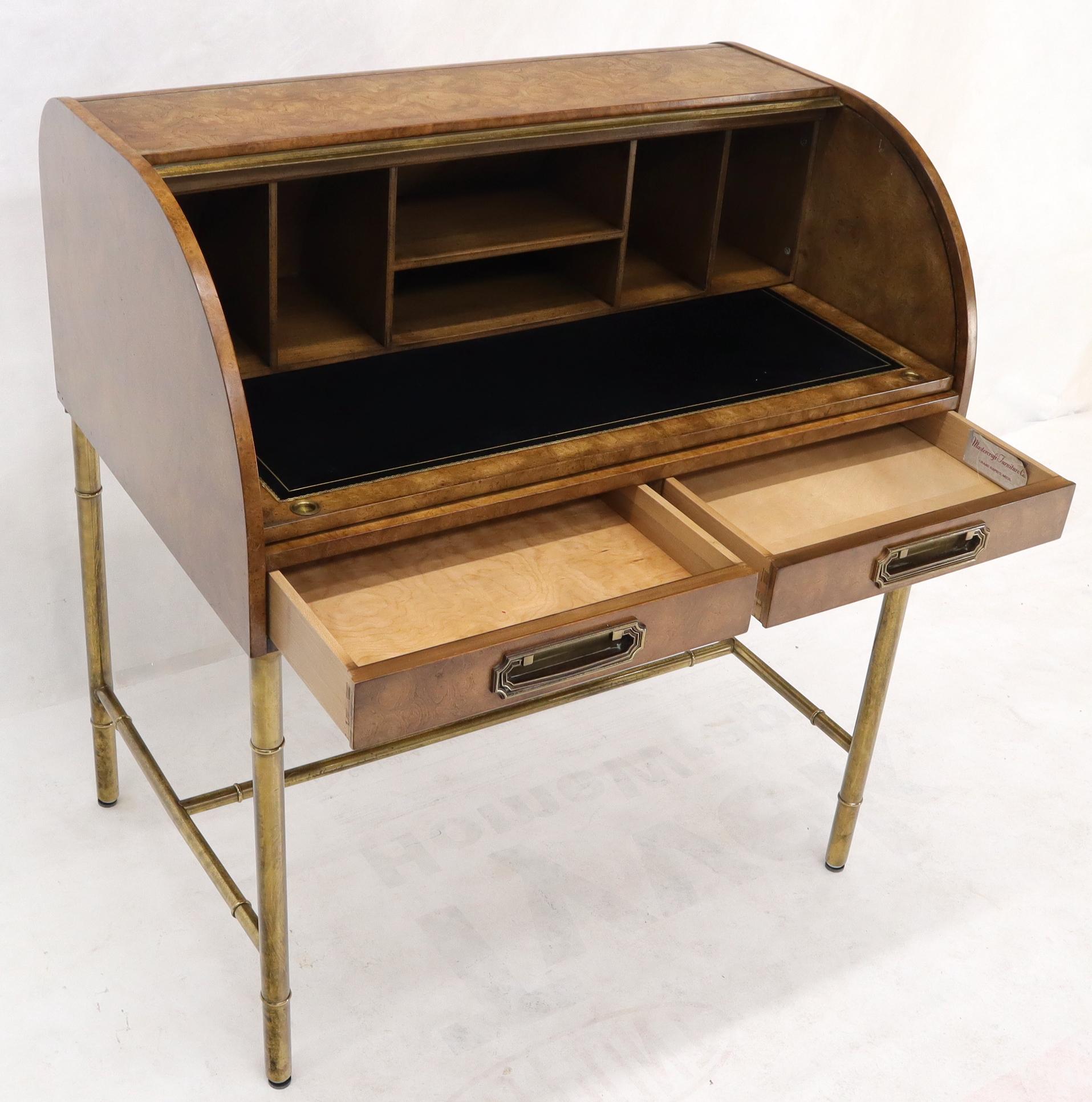 Mid-Century Modern Mastercraft Compact Brass Cylinder Roll Top Desk Writing Table For Sale