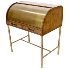 Used Mastercraft Compact Brass Cylinder Roll Top Desk Writing Table