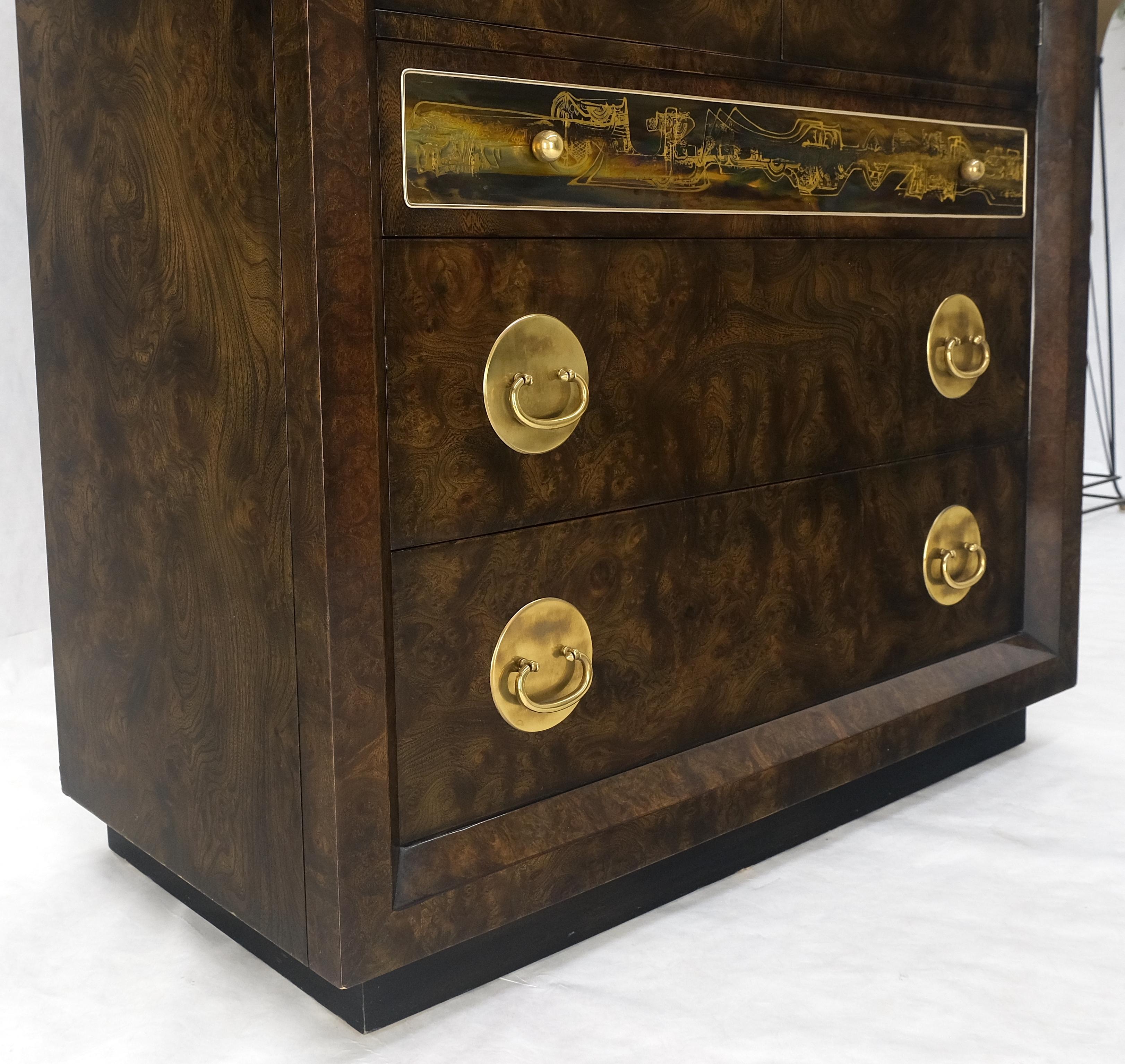 Mastercraft Dark Olive Burl Wood Solid Brass Drop Pulls  Hardware Large Gentelmens Chest Dresser Armoire MINT!