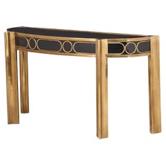 Mastercraft Demilune Brass and Black Lacquer Console Table from 1970s