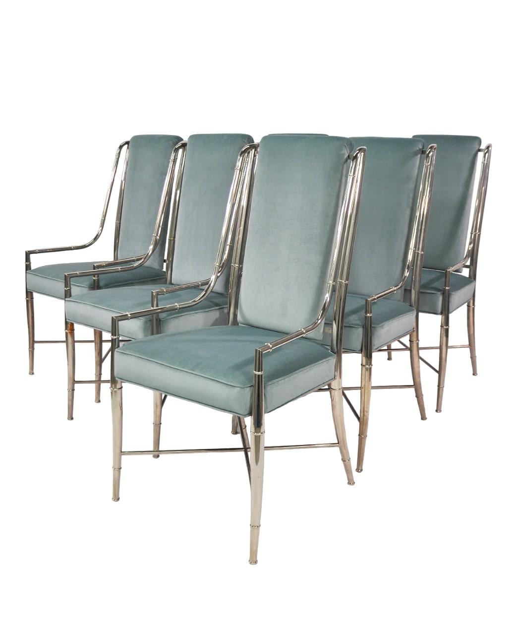 Mastercraft Dining Chairs in Teal Green Velvet For Sale 5