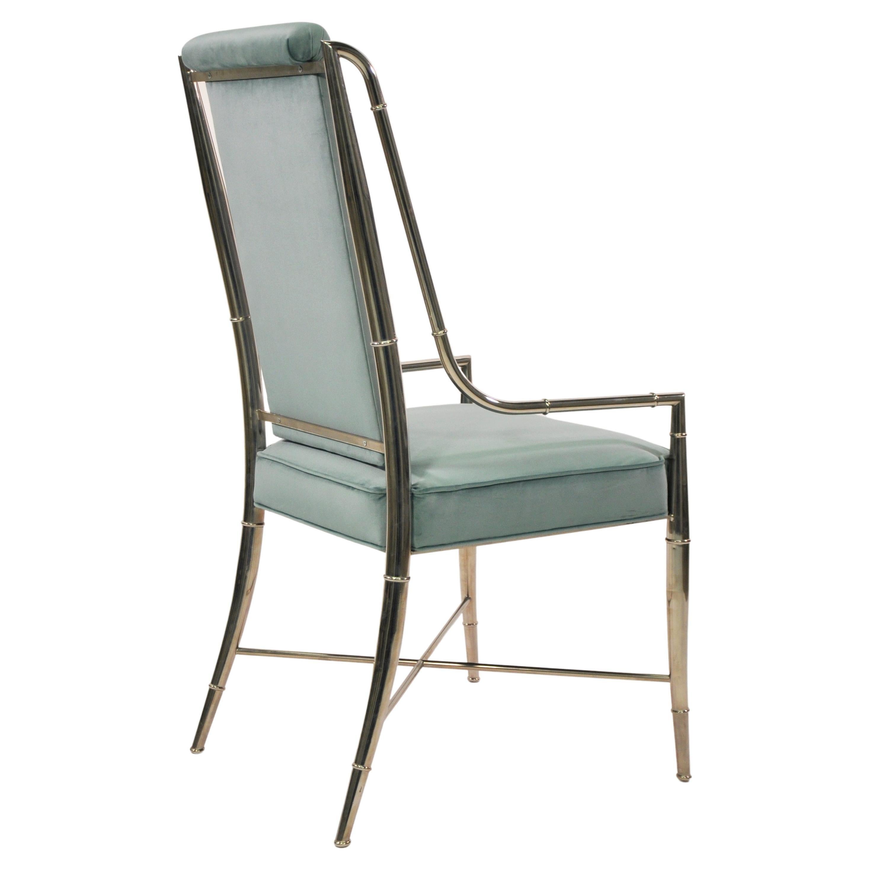 Plated Mastercraft Dining Chairs in Teal Green Velvet For Sale