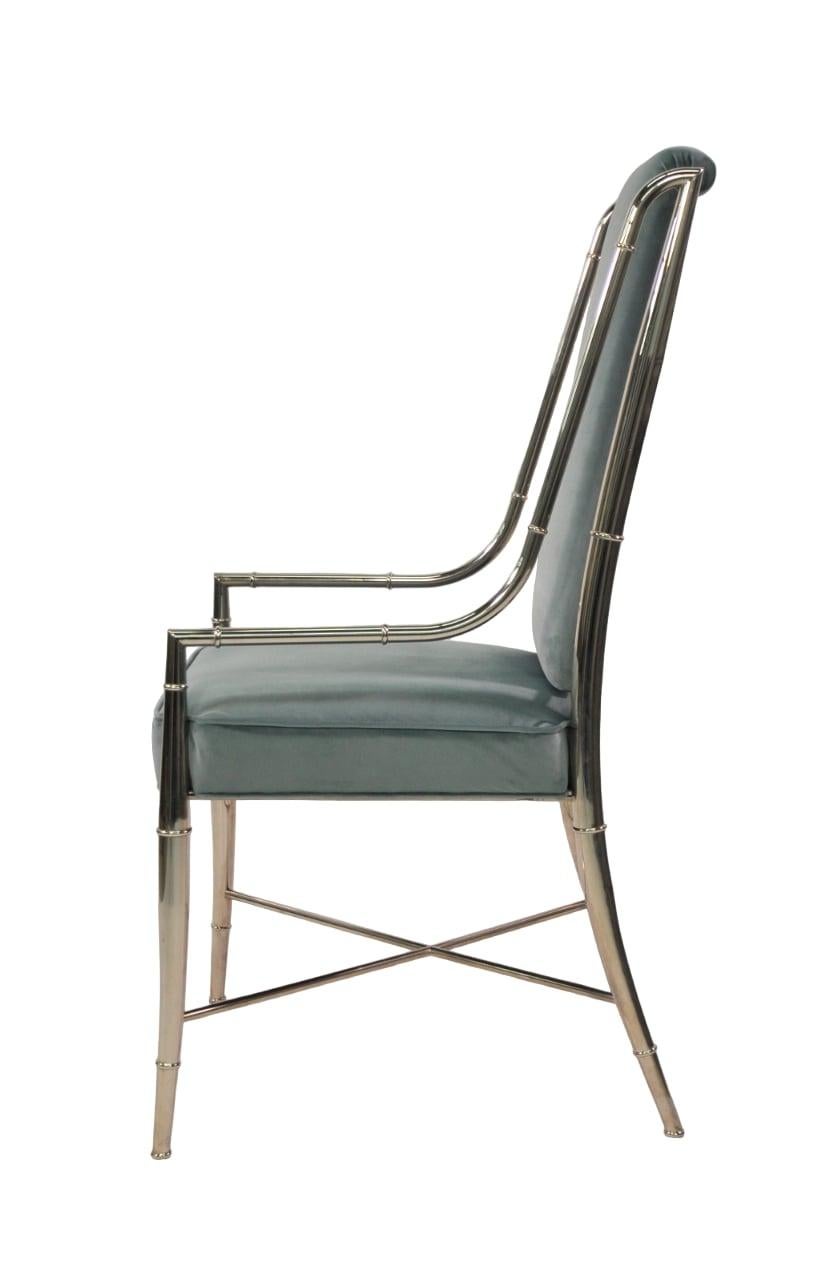 Brass Mastercraft Dining Chairs in Teal Green Velvet For Sale