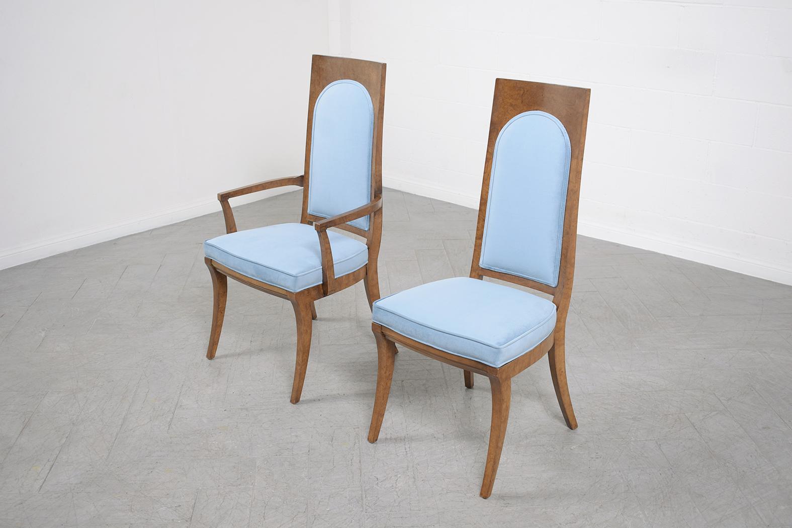 Restored Mid-Century Modern 1960s Mastercraft Solid Wood Dining Chairs Set In Good Condition For Sale In Los Angeles, CA