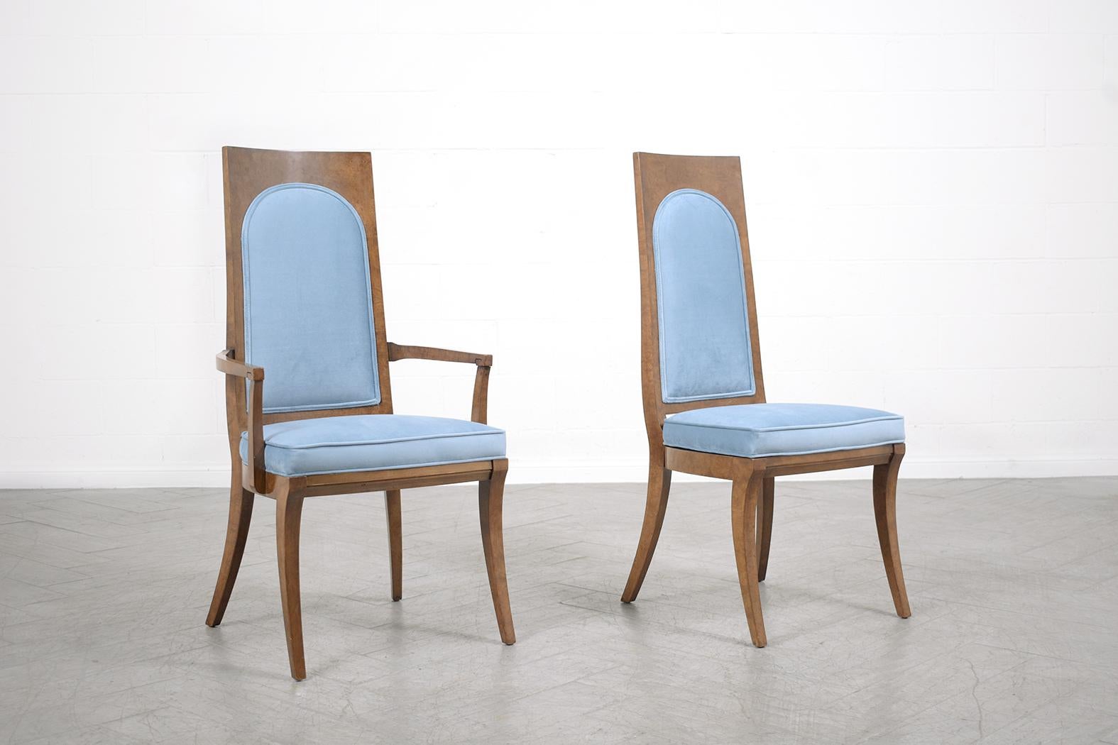 Velvet Restored Mid-Century Modern 1960s Mastercraft Solid Wood Dining Chairs Set For Sale
