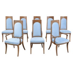Set of 8 Mastercraft Dining Chairs: Mid-Century Walnut & Blue Velvet Design