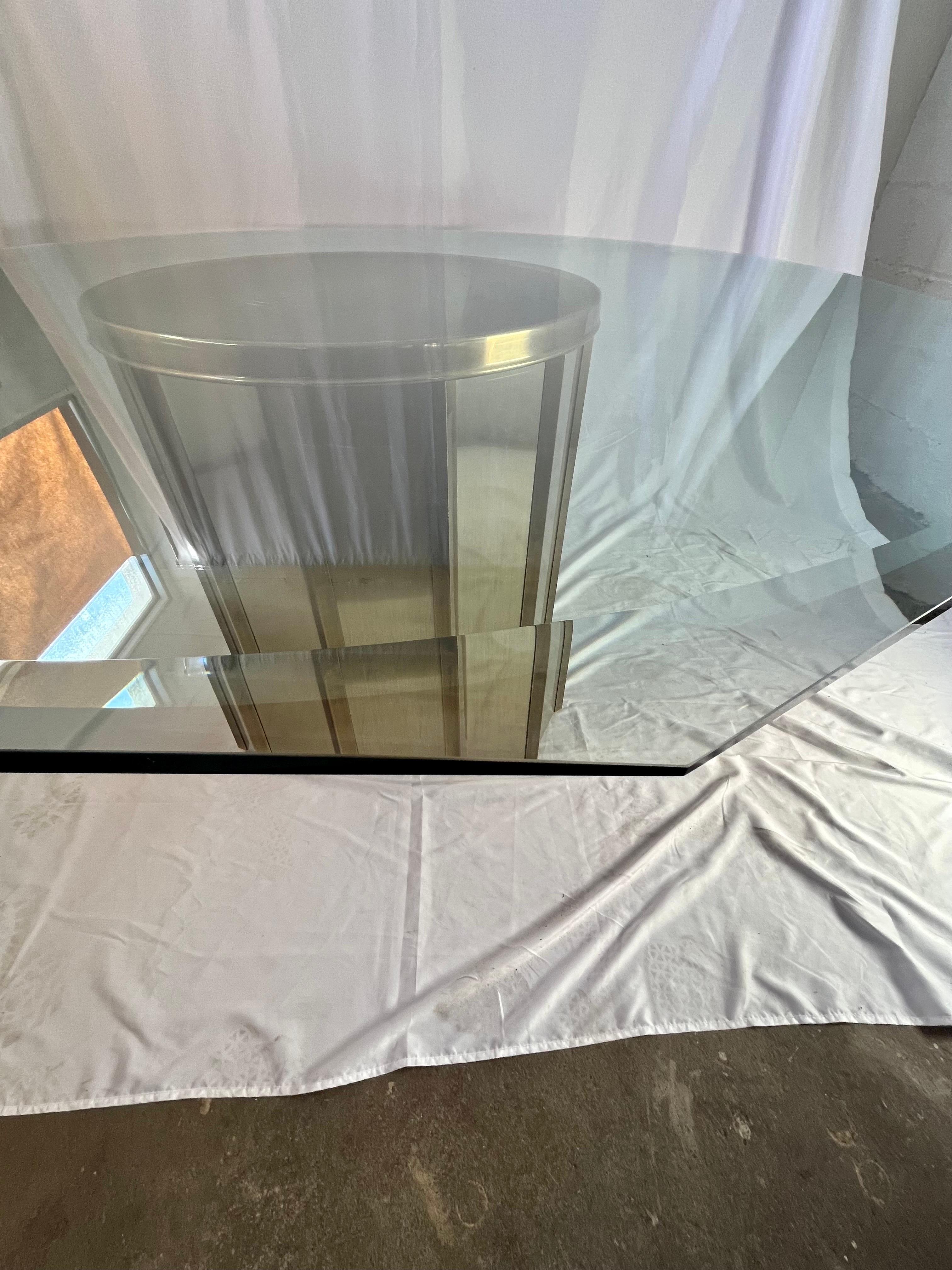 Mastercraft Dining Table Brass Drum Beveled Glass In Good Condition For Sale In W Allenhurst, NJ