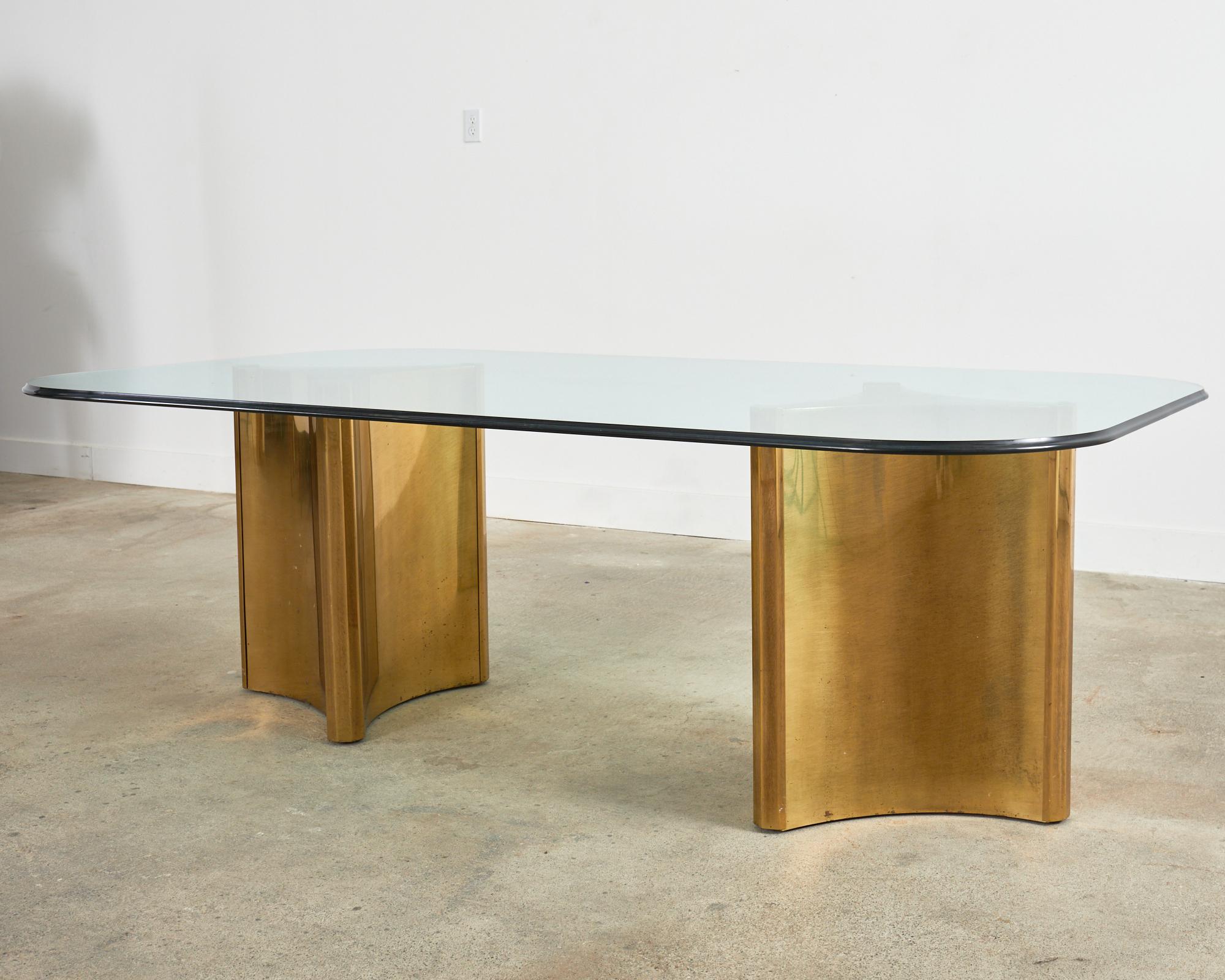 Mastercraft Double Pedestal Brass Trilobi Dining Table For Sale 6