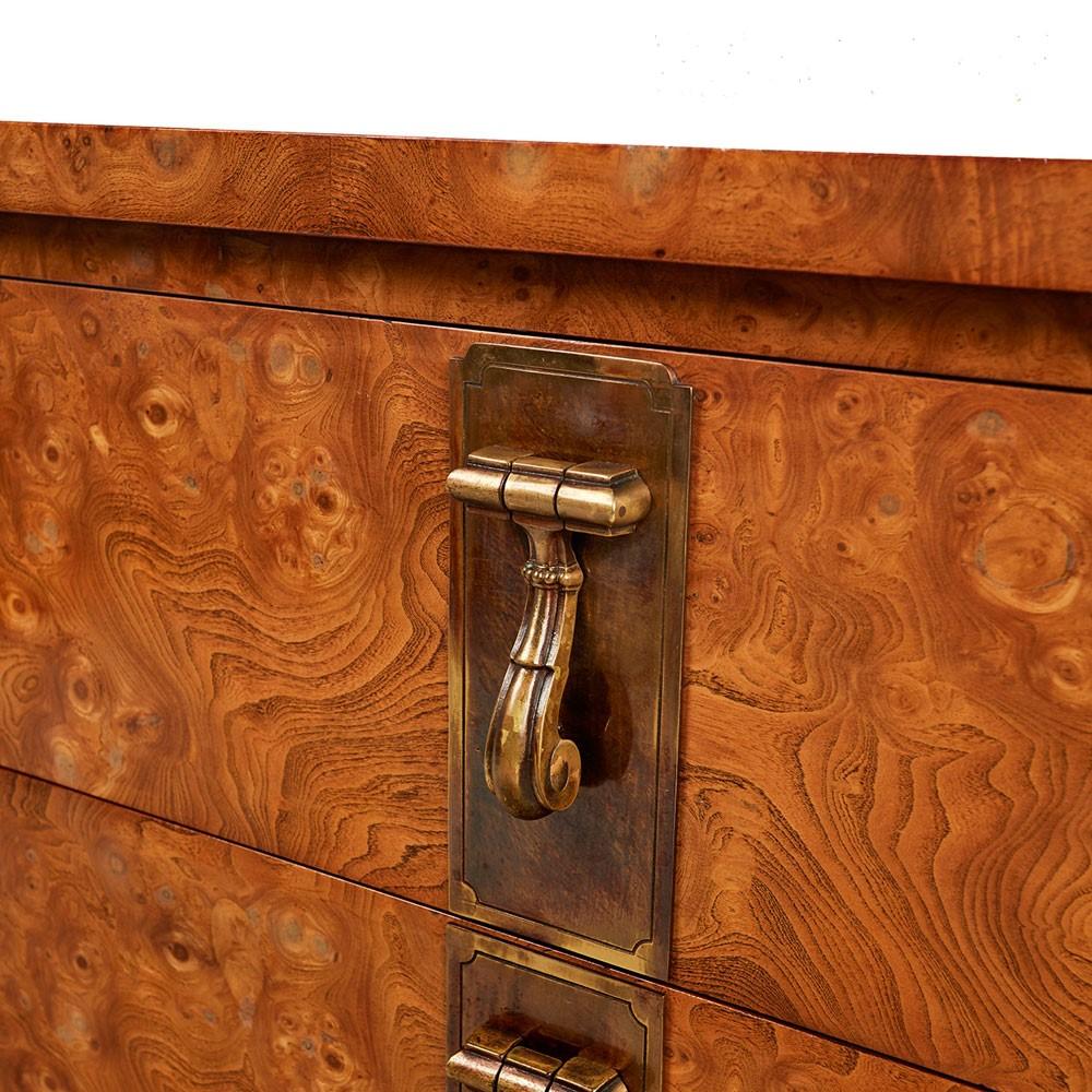North American Hollywood Regency Burl Wood and Brass Mastercraft Dresser Credenza