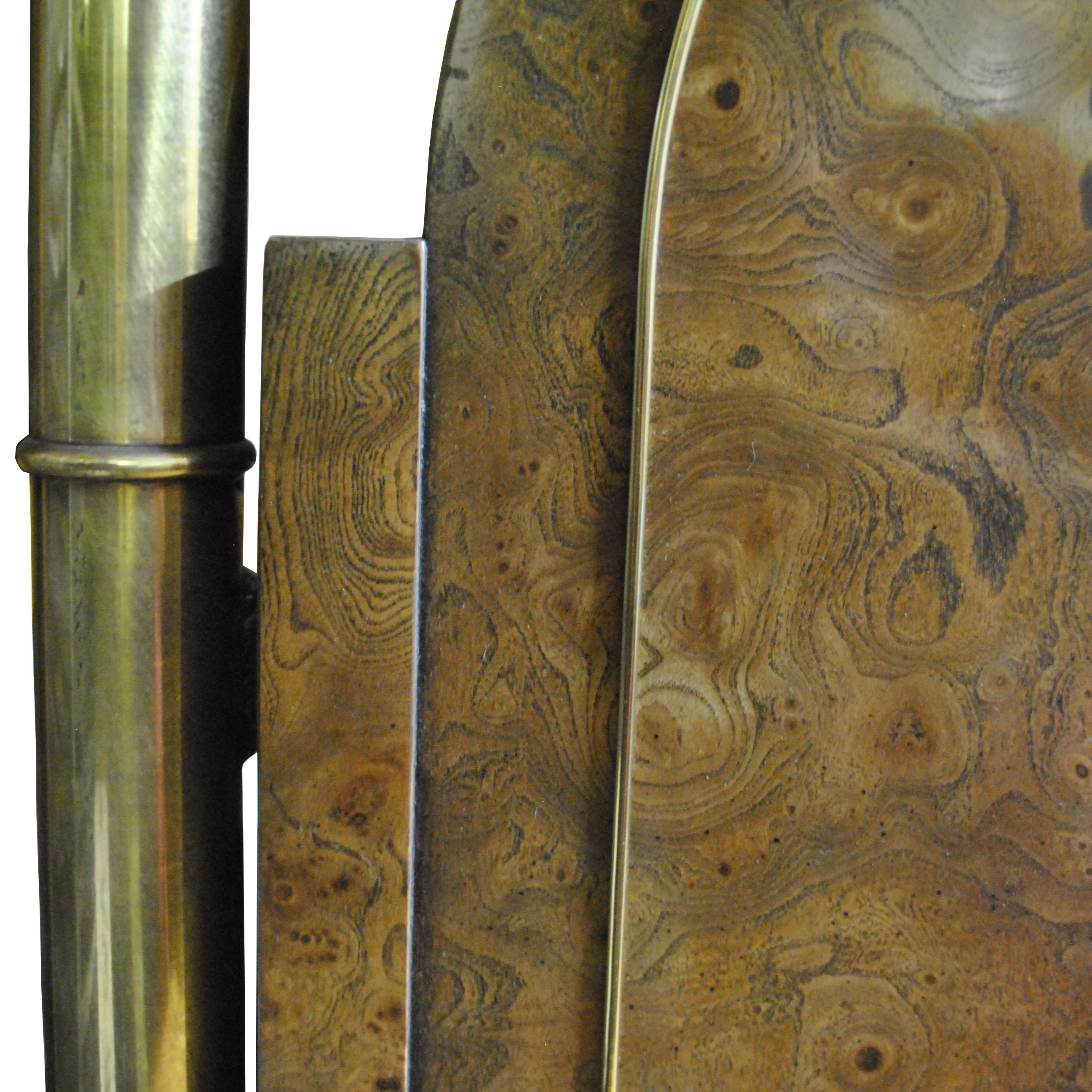 American Mastercraft Elegant Burled Amboyna and Brass Headboard