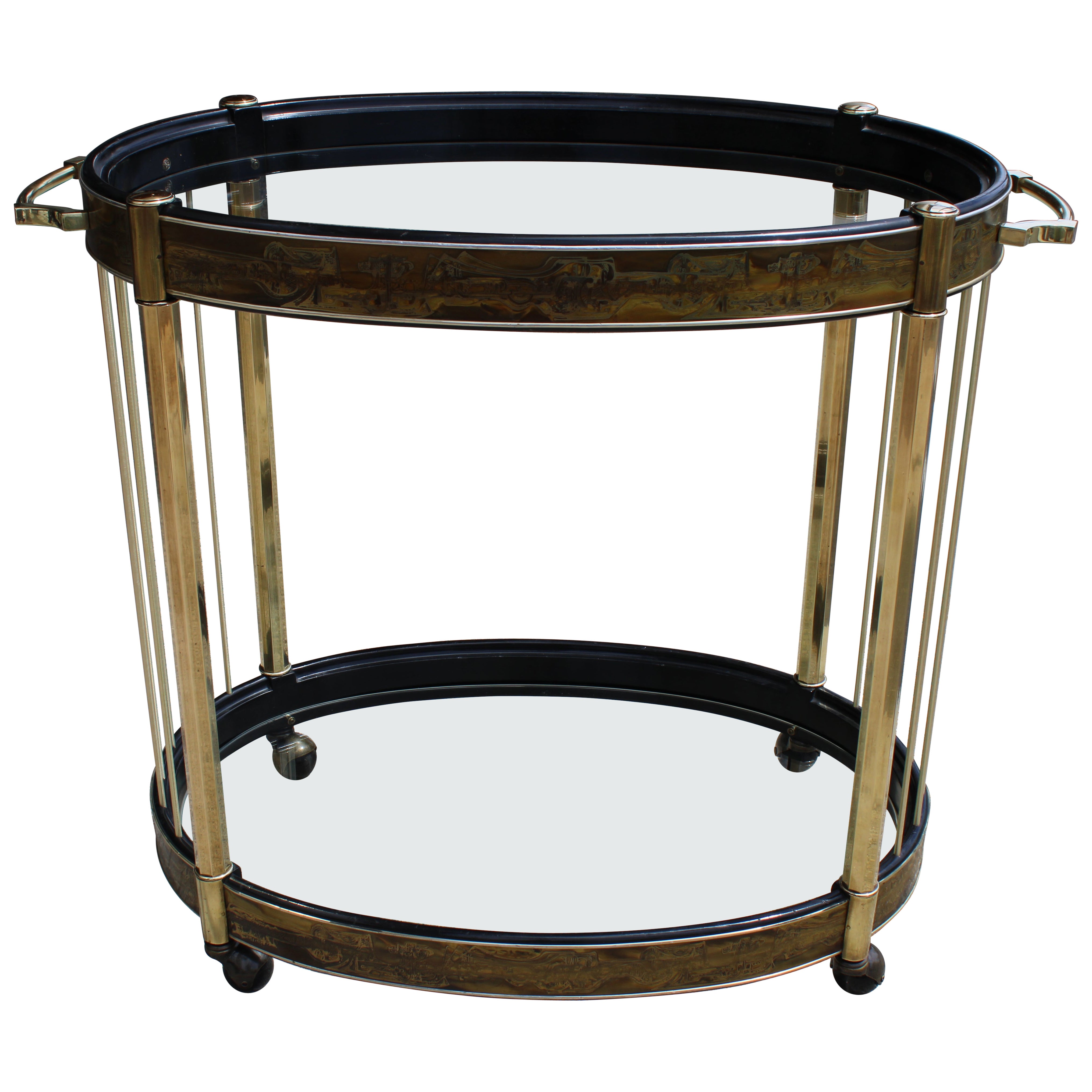 Mastercraft Etched Brass Bar Cart by Bernhard Rohne