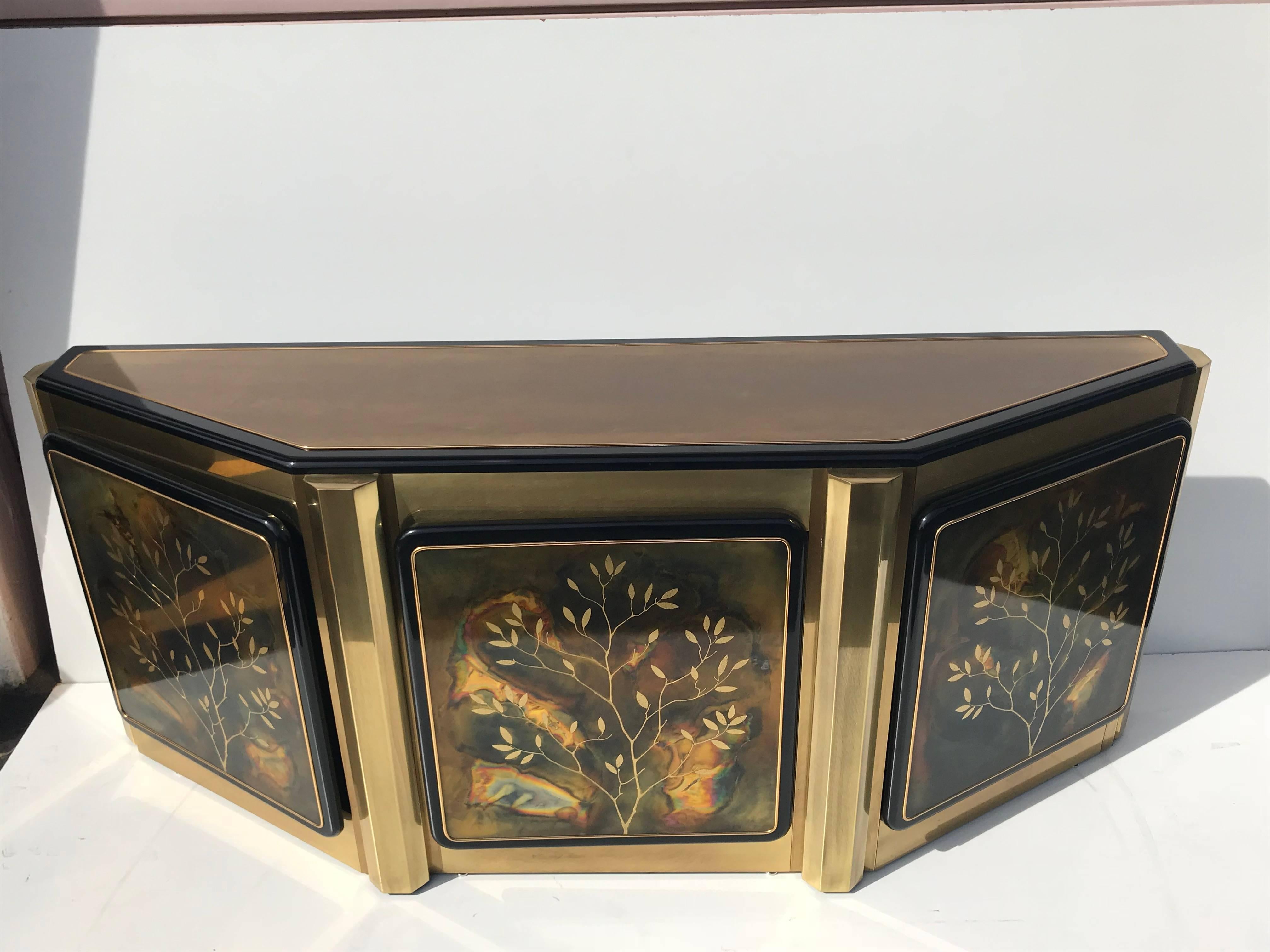 Hollywood Regency Mastercraft Etched Brass Credenza