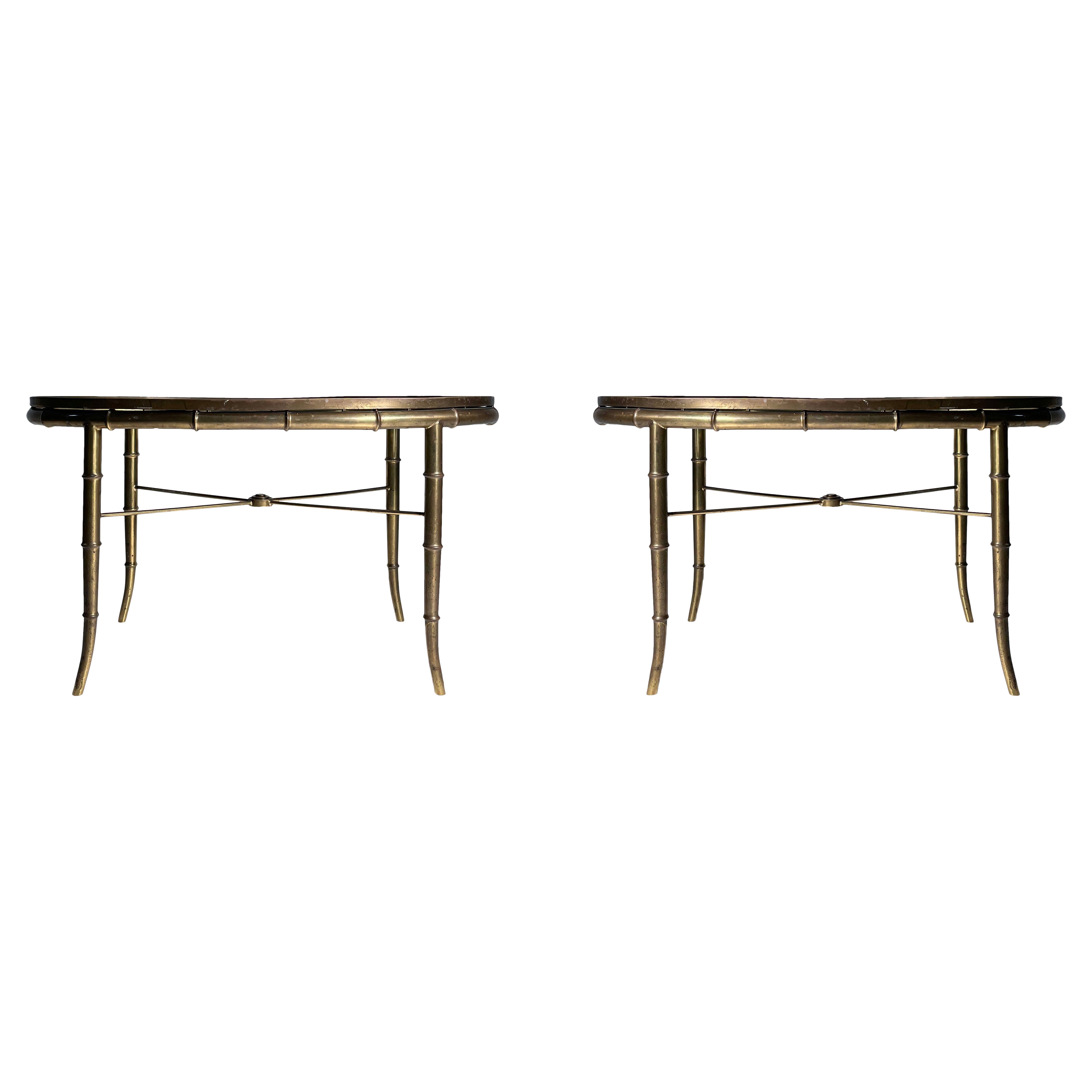 Mastercraft Faux Bamboo Brass Oval End Tables / Coffee Tables