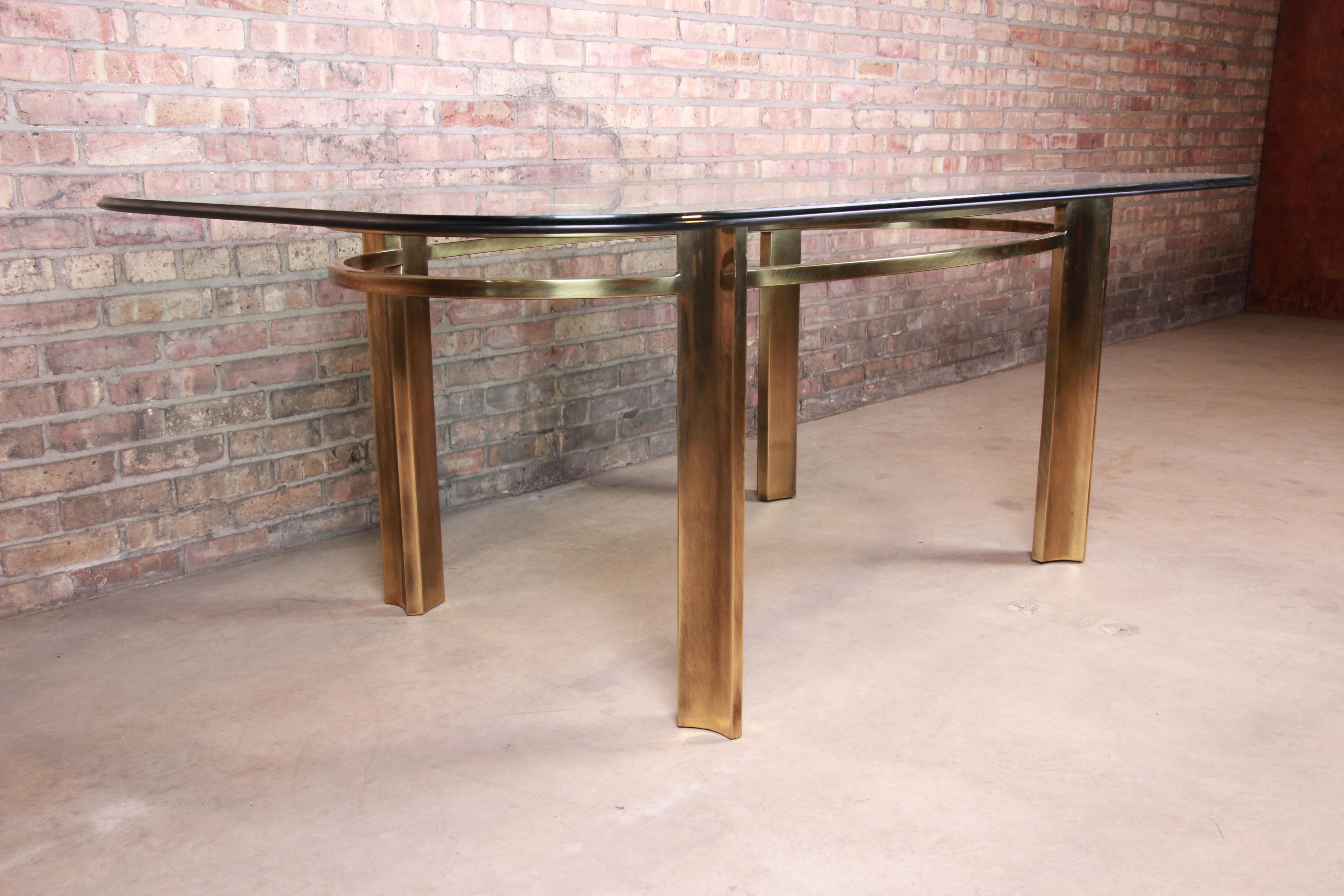 Beveled Mastercraft for Baker Furniture Hollywood Regency Brass and Glass Dining Table