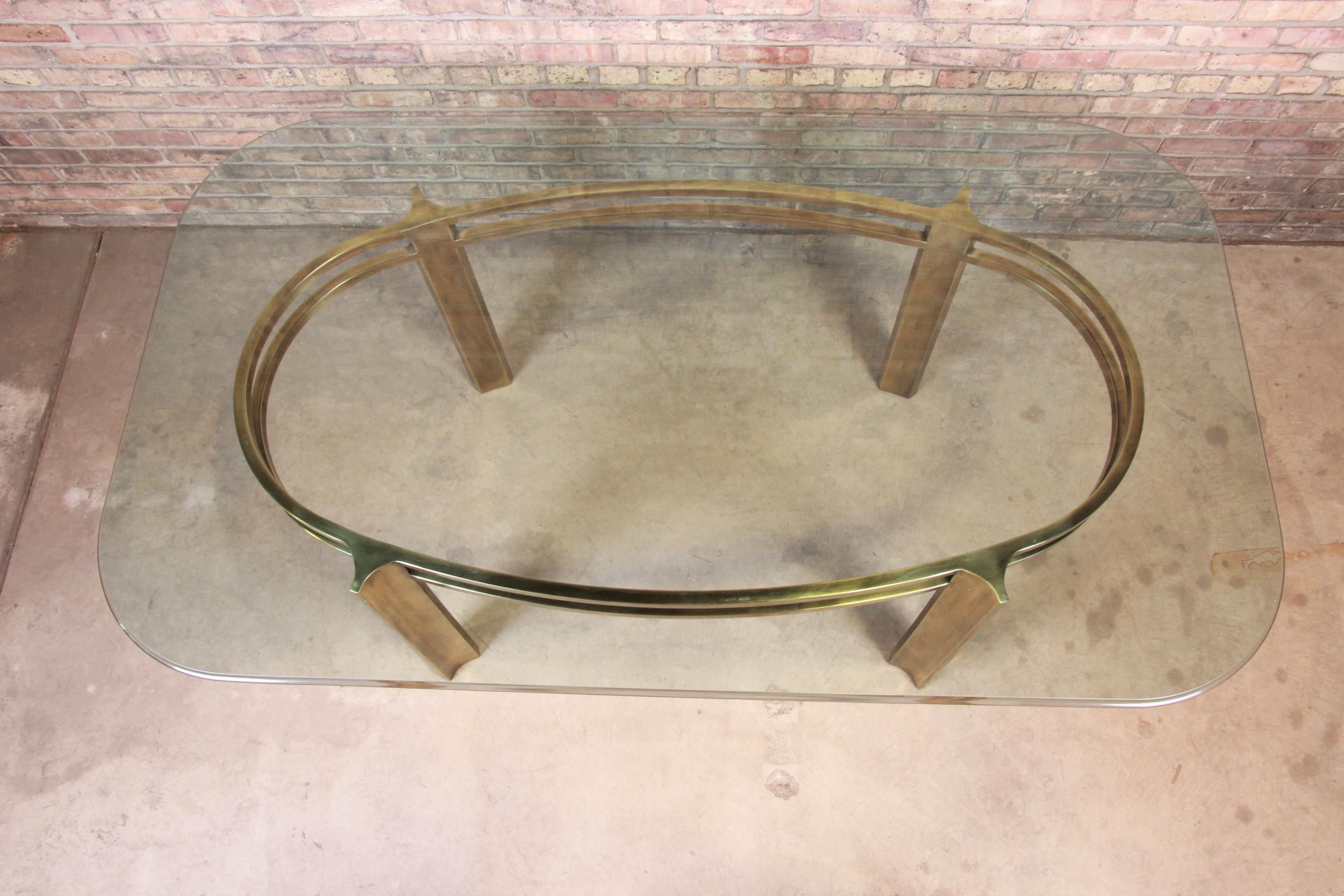 Mastercraft for Baker Furniture Hollywood Regency Brass and Glass Dining Table In Good Condition In South Bend, IN