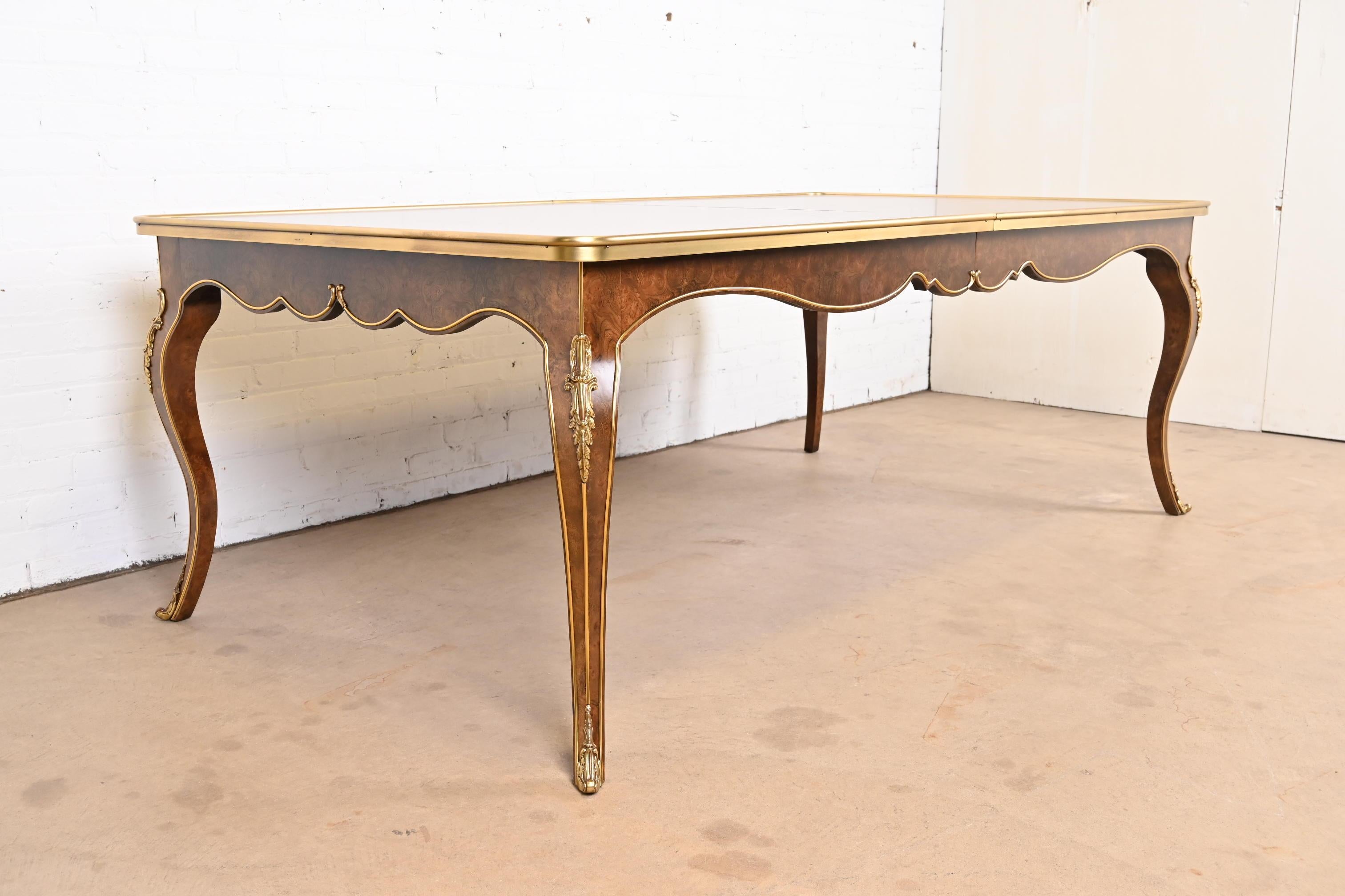 Mastercraft French Louis XV Burl Wood and Brass Extension Dining Table, 1970s For Sale 2