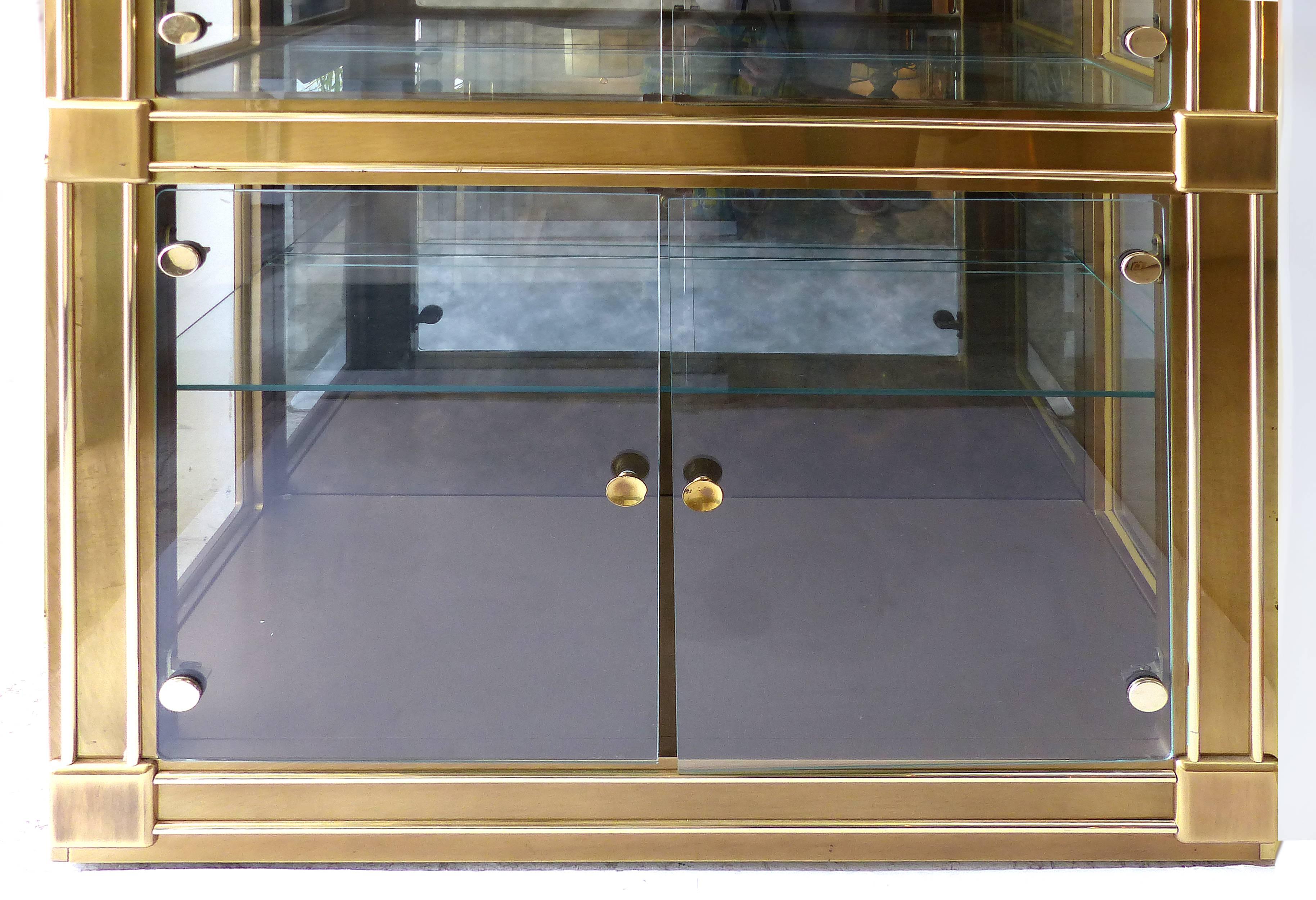 Mastercraft Furniture Brass & Glass Cabinet with Domed Glass Doors & Aged Mirror 1