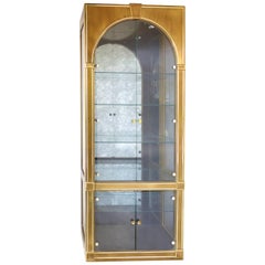 Vintage Mastercraft Furniture Brass & Glass Cabinet with Domed Glass Doors & Aged Mirror