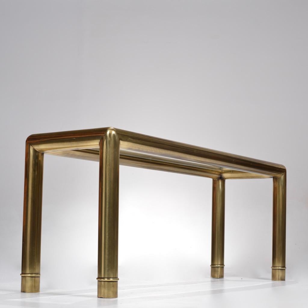 Amazing tubular brass console table by Mastercraft.