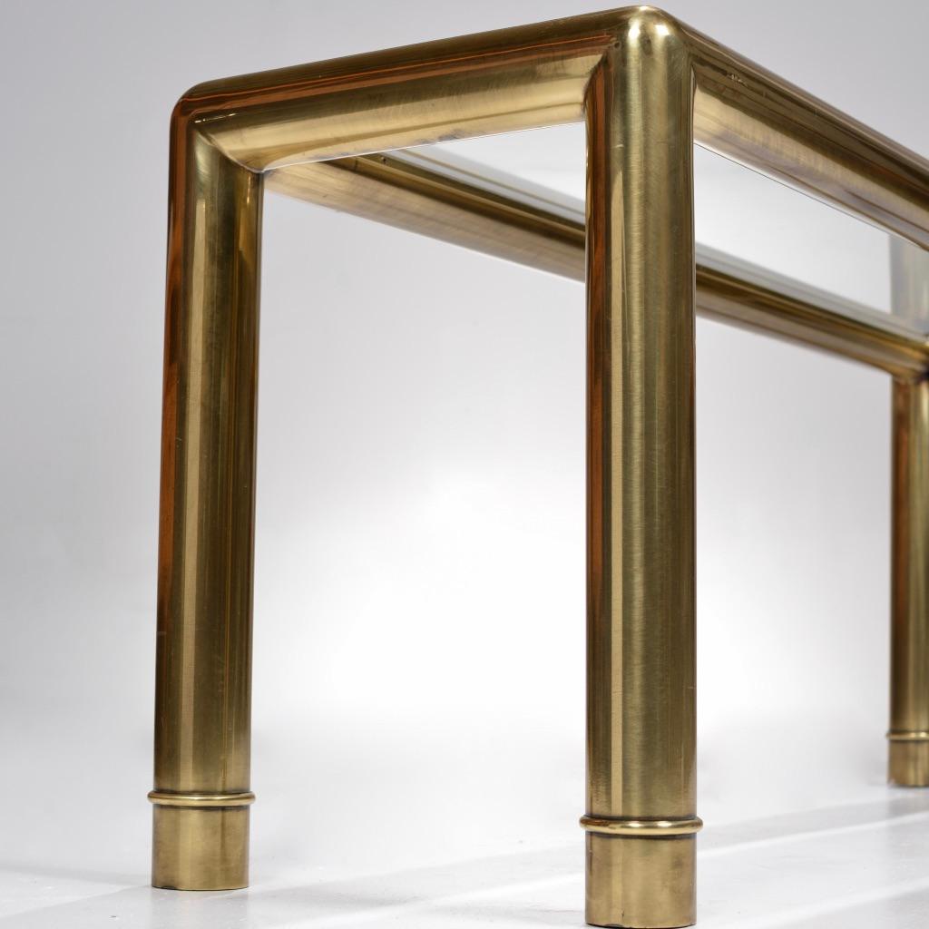 20th Century Mastercraft Glass Top Brass Tube Console Table