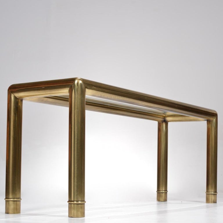 Mastercraft Glass Top Brass Tube Console Table at 1stDibs
