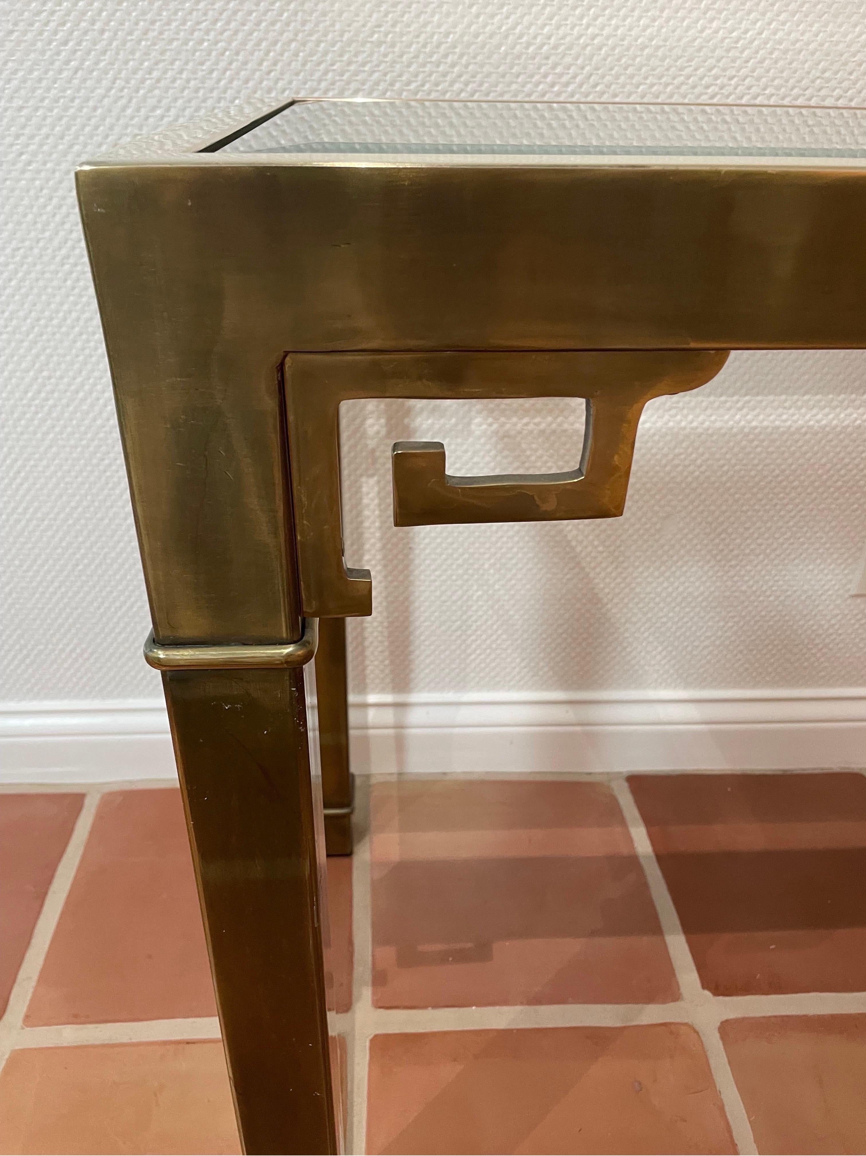 Mastercraft Greek Key Brass and Glass Console Table  In Good Condition In Chicago, IL