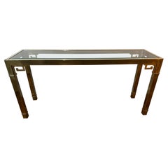Mastercraft Greek Key Brass and Glass Console Table