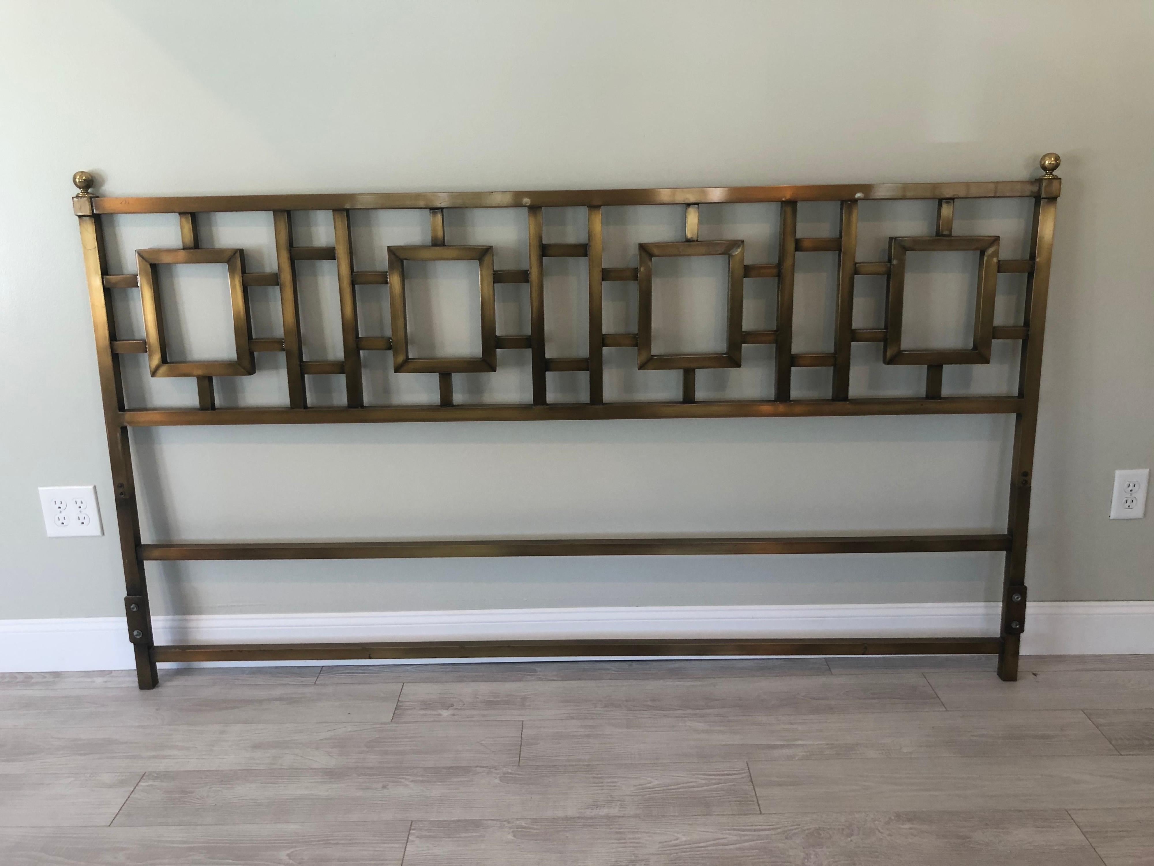 Mastercraft Greek key brass king size headboard. Heavy and sturdy but very elegant and sophisticated.