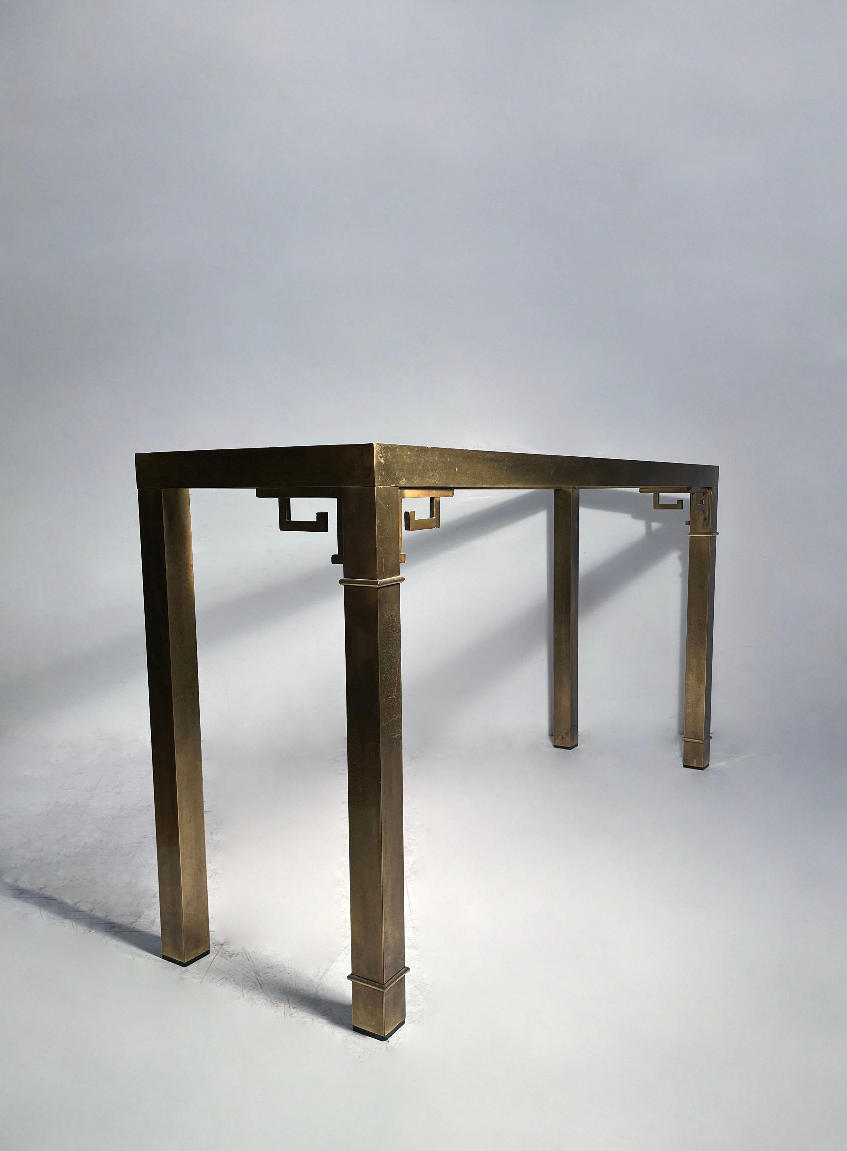 Mid-Century Modern Mastercraft Greek Key Glass Console Table For Sale