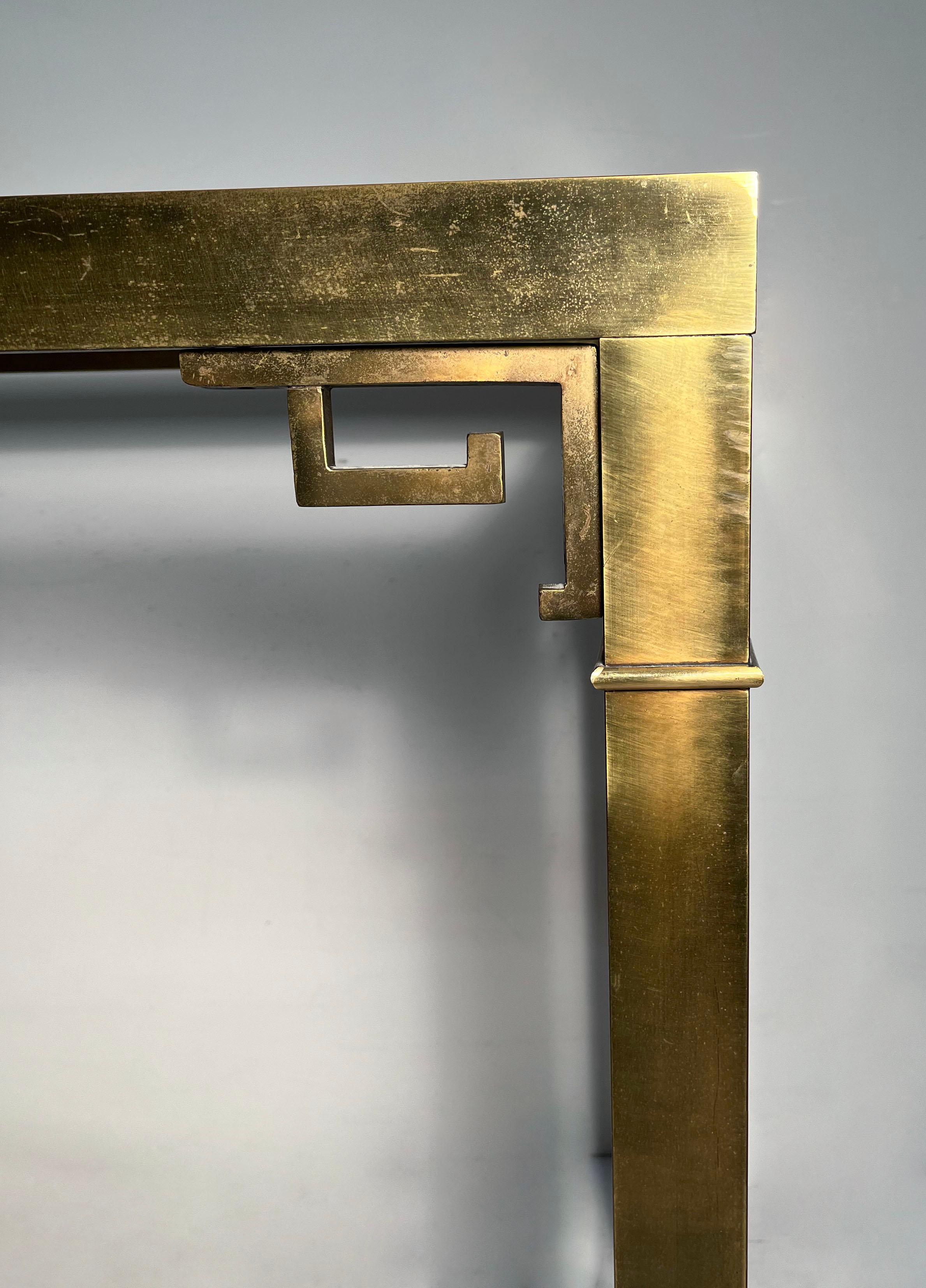 American Mastercraft Greek Key Glass Console Table For Sale