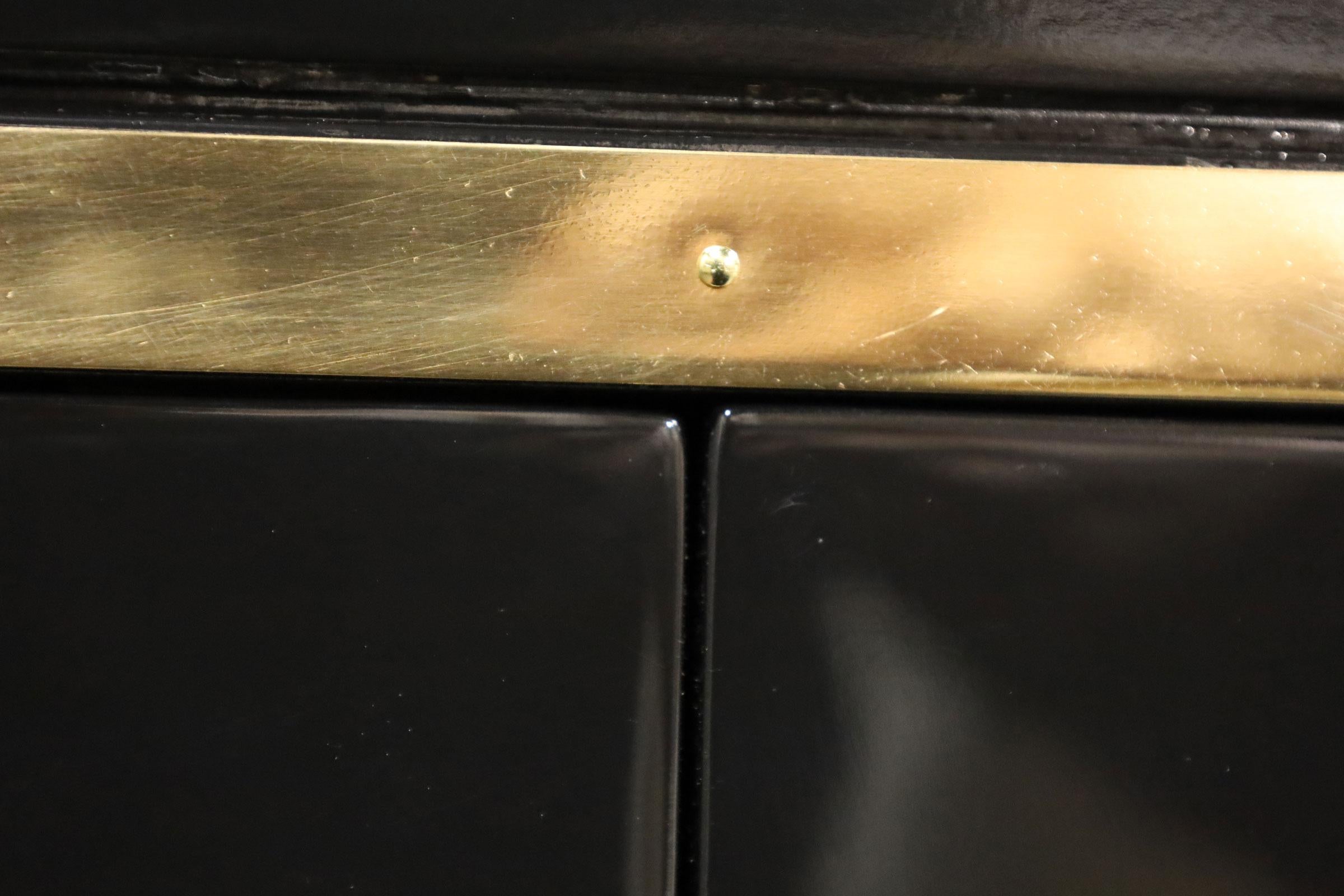 Mastercraft High Gloss Black Laquer and Brass Sideboard, 1970s In Good Condition For Sale In Dallas, TX
