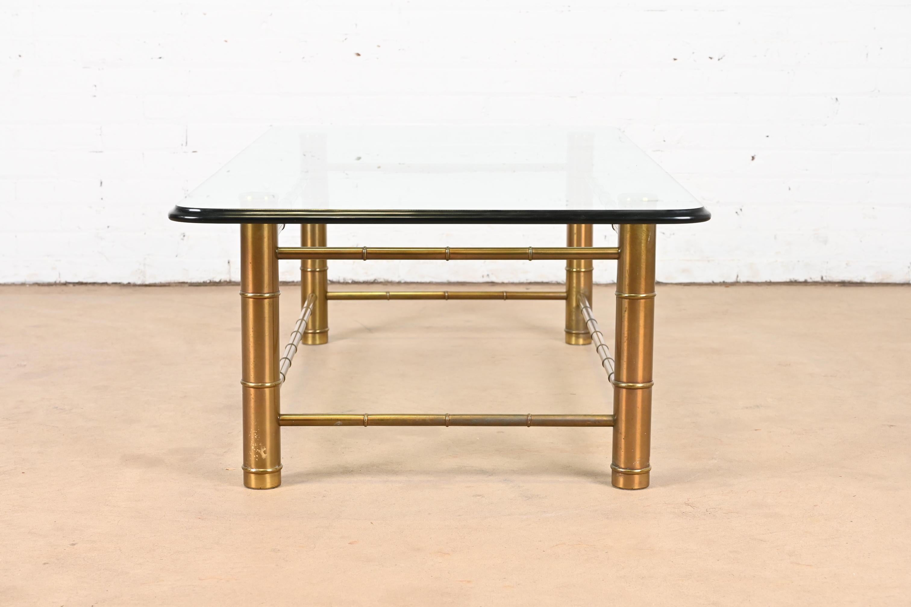 Mastercraft Hollywood Regency Bamboo Form Brass and Glass Cocktail Table, 1970s For Sale 5