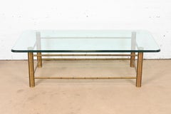 Mastercraft Hollywood Regency Bamboo Form Brass and Glass Cocktail Table, 1970s