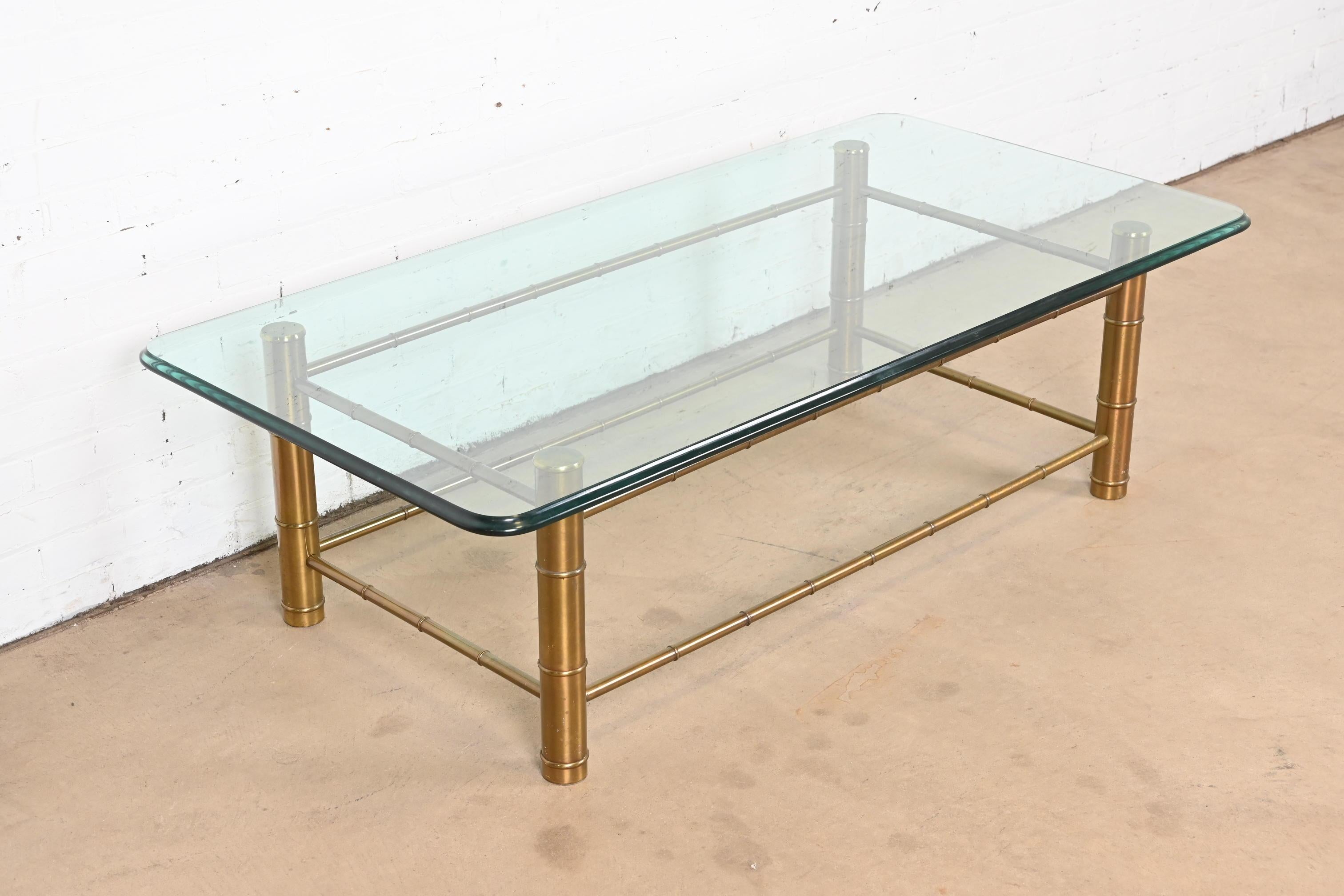 Late 20th Century Mastercraft Hollywood Regency Bamboo Form Brass and Glass Cocktail Table, 1970s For Sale