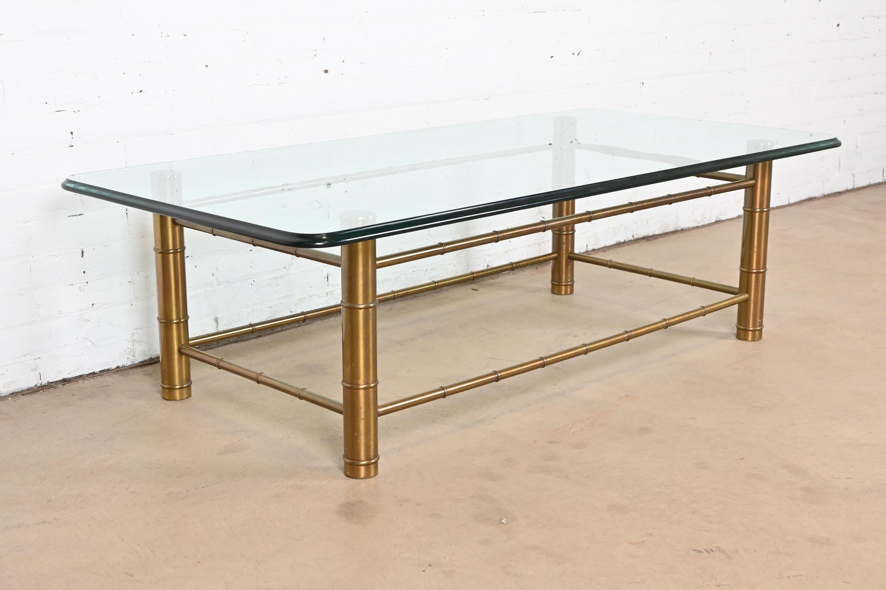 Mastercraft Hollywood Regency Bamboo Form Brass and Glass Cocktail Table, 1970s For Sale 1