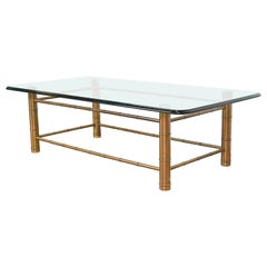 Mastercraft Hollywood Regency Bamboo Form Brass and Glass Cocktail Table, 1970s