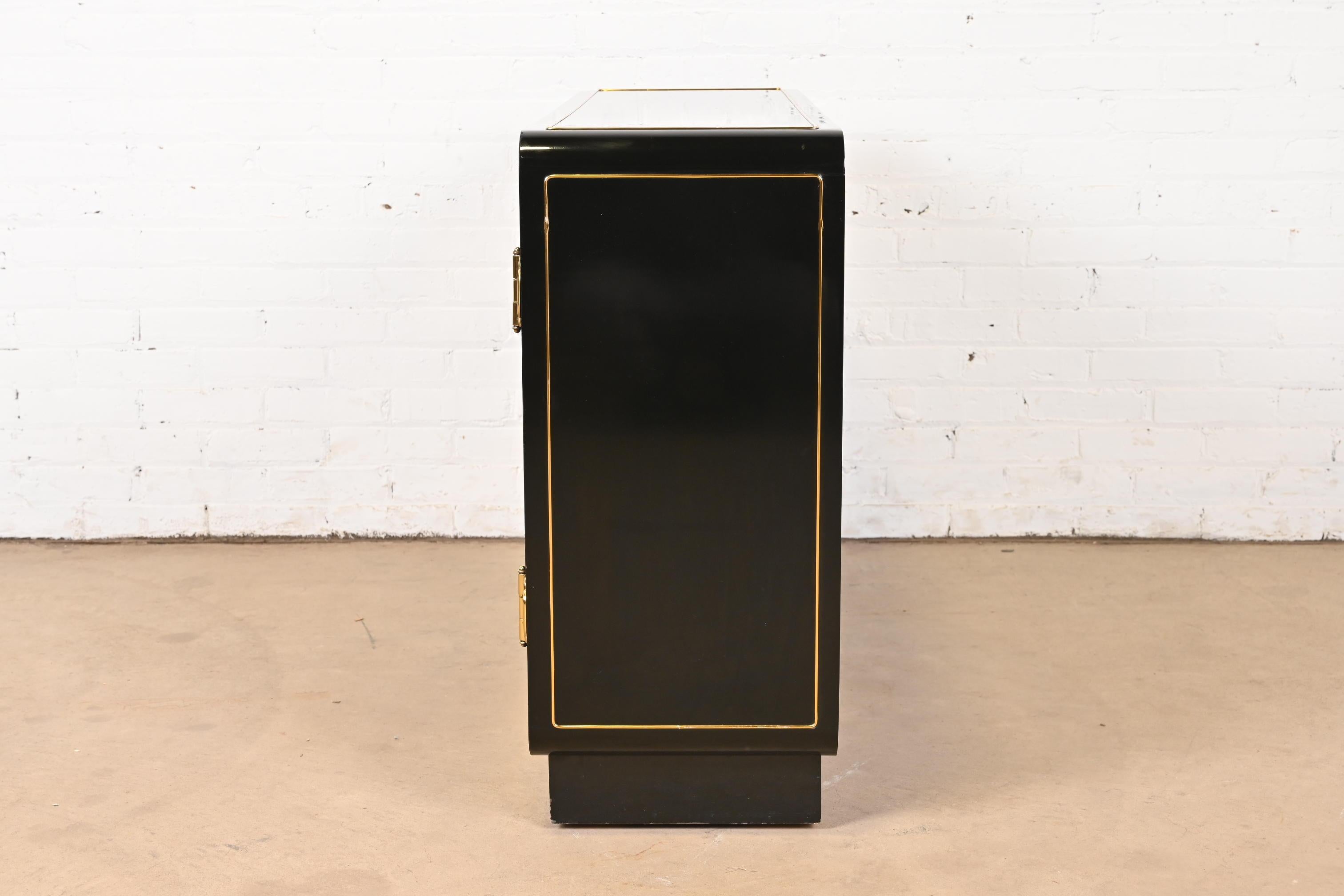Mastercraft Hollywood Regency Black Lacquer and Brass Bar Cabinet, 1970s 4